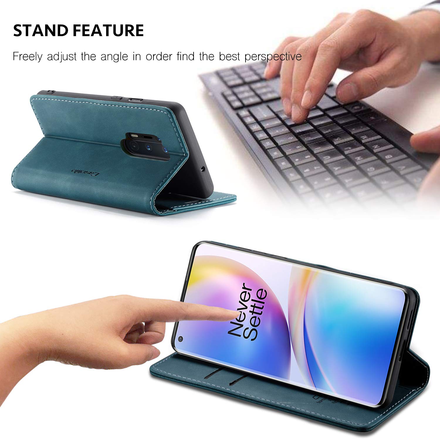 Asuwish Custodia A Portafoglio Per OnePlus 8 Pro Con Vetro Temperato - Pelle PU Rosa Oro, 3+2 Slot Carte, Funzione Staffa - 3