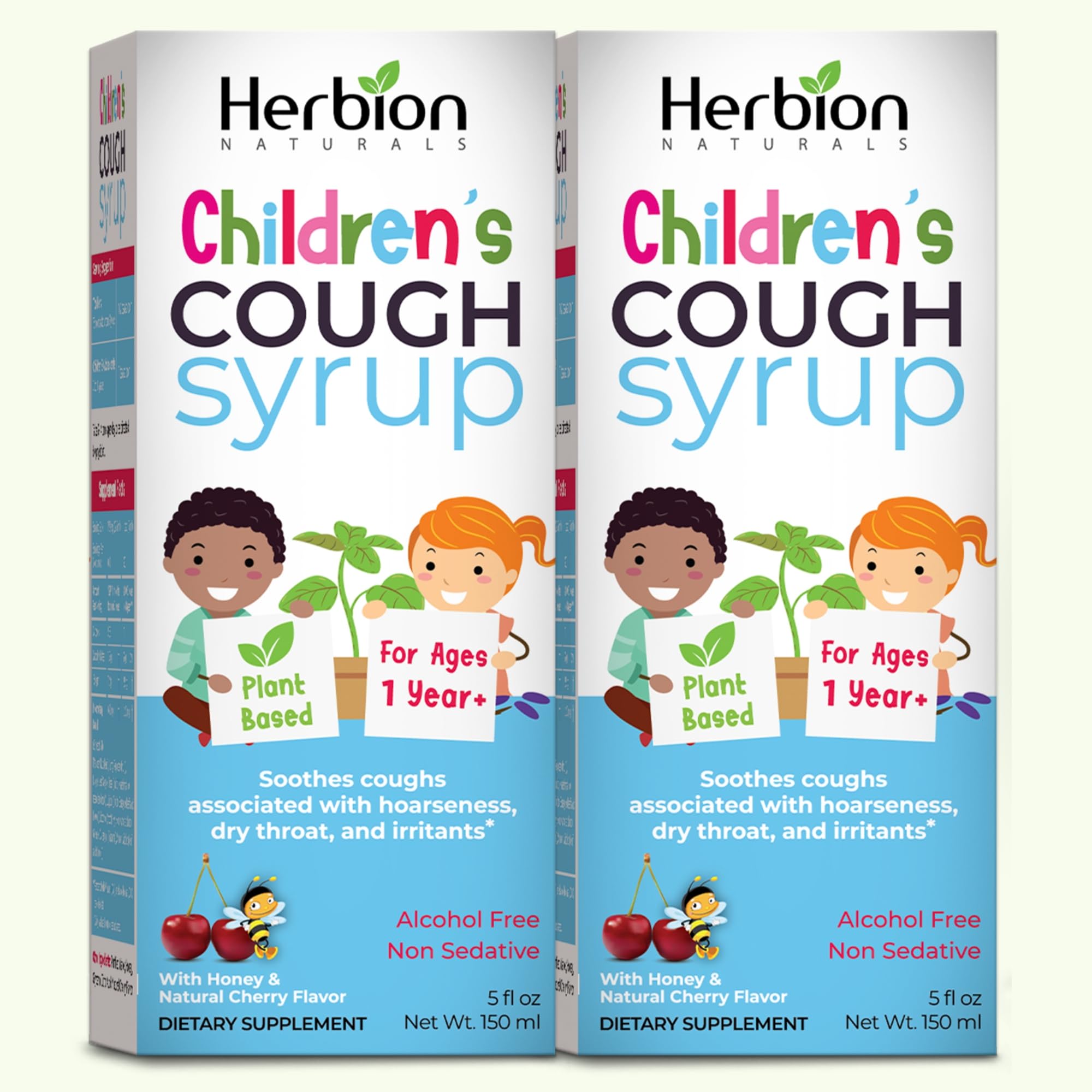 HERBION Naturals Cough Syrup for Children with Natural Honey and Cherry Flavor, Helps Relieve Cough, Promotes Healthy Lung Function, Immunity, for Kids 11 Months + - 5 Fl Oz (Pack of 2)