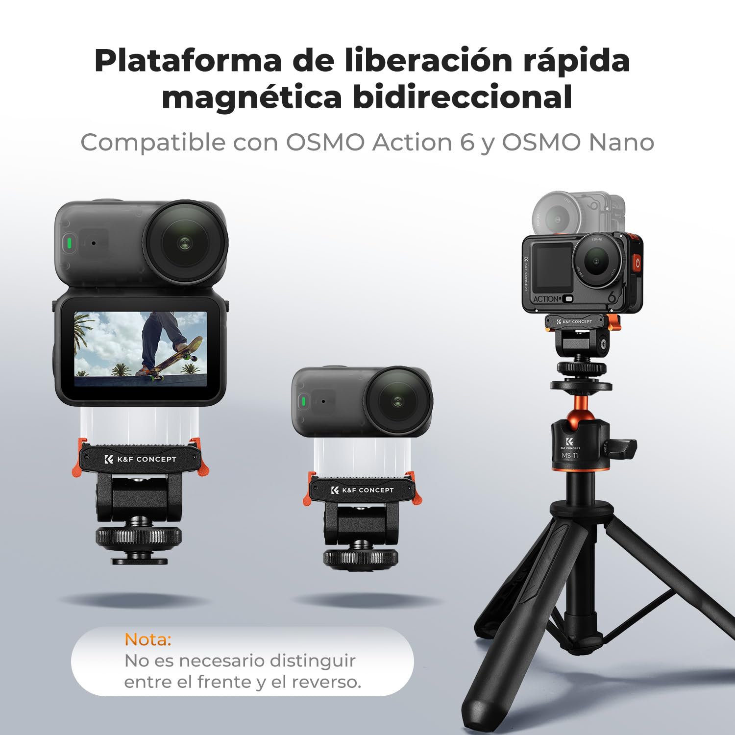 K&F CONCEPT Soporte de Zapata Fría Compatible con dji Osmo Pocket 3/Nano/Osmo Action 6, Adaptador Magnético Rápido para Cámara de Acción, Conector Zapata Caliente 1/4"