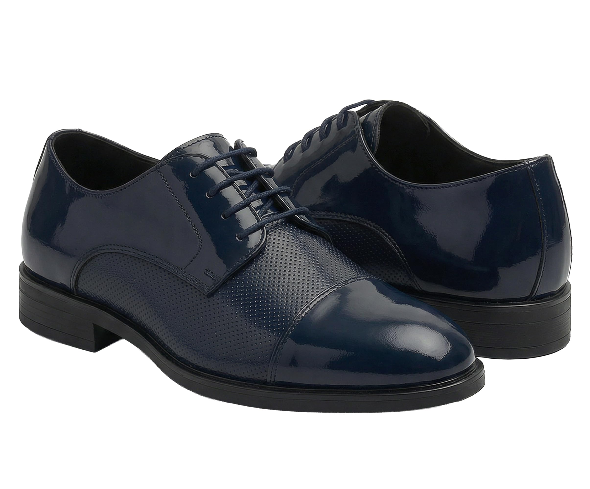SIRRI Zapatos de Vestir niño con puntilla, de Charol Azul Marino y Cordones, para Boda Formal y graduación Taille 36