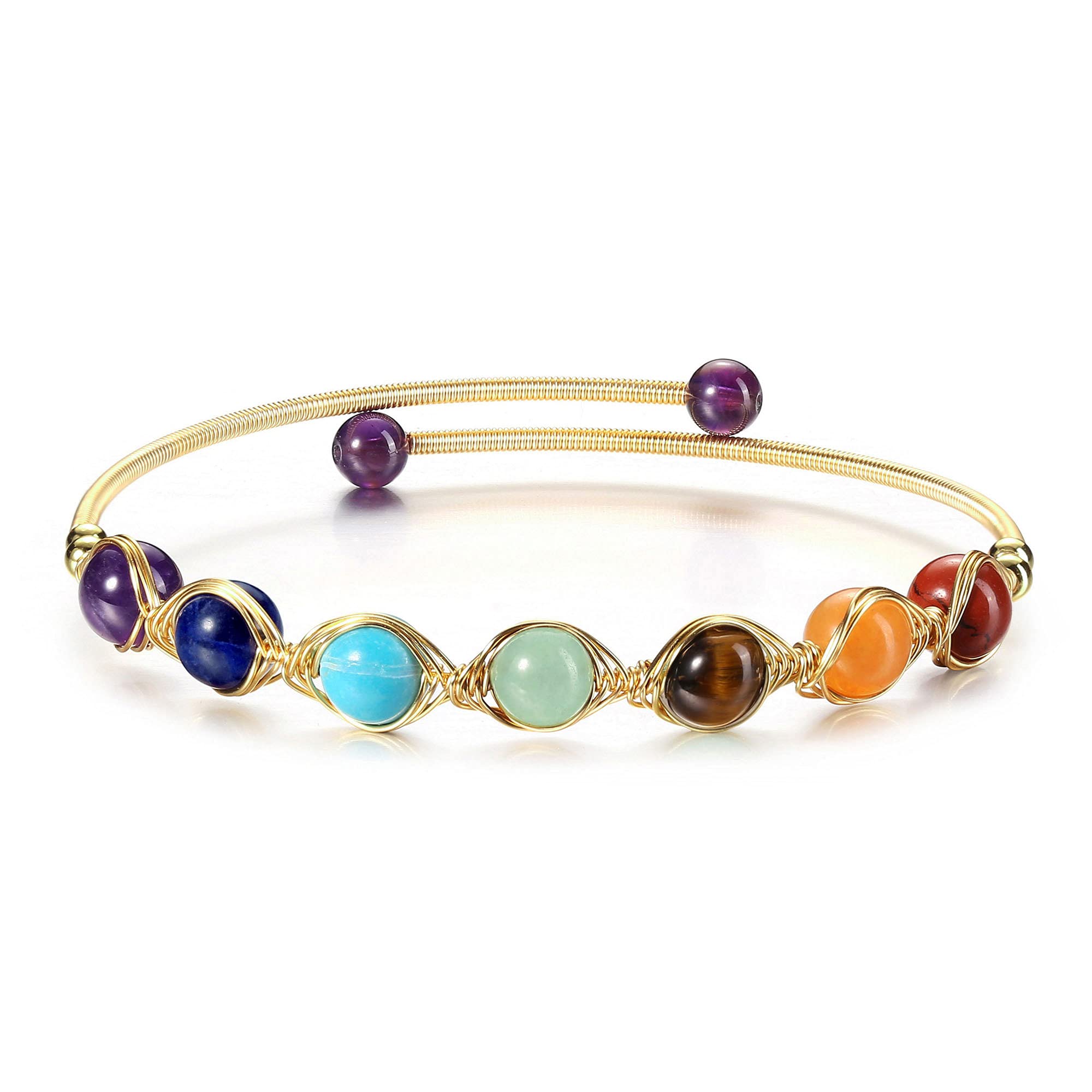 Top Plaza7 Chakra Bracelet Healing Crystal Stone Bead Ankle Bracelets Adjustable 14K Gold Plated Bracelets for Women Ladies Birthday Gifts Mom Gifts