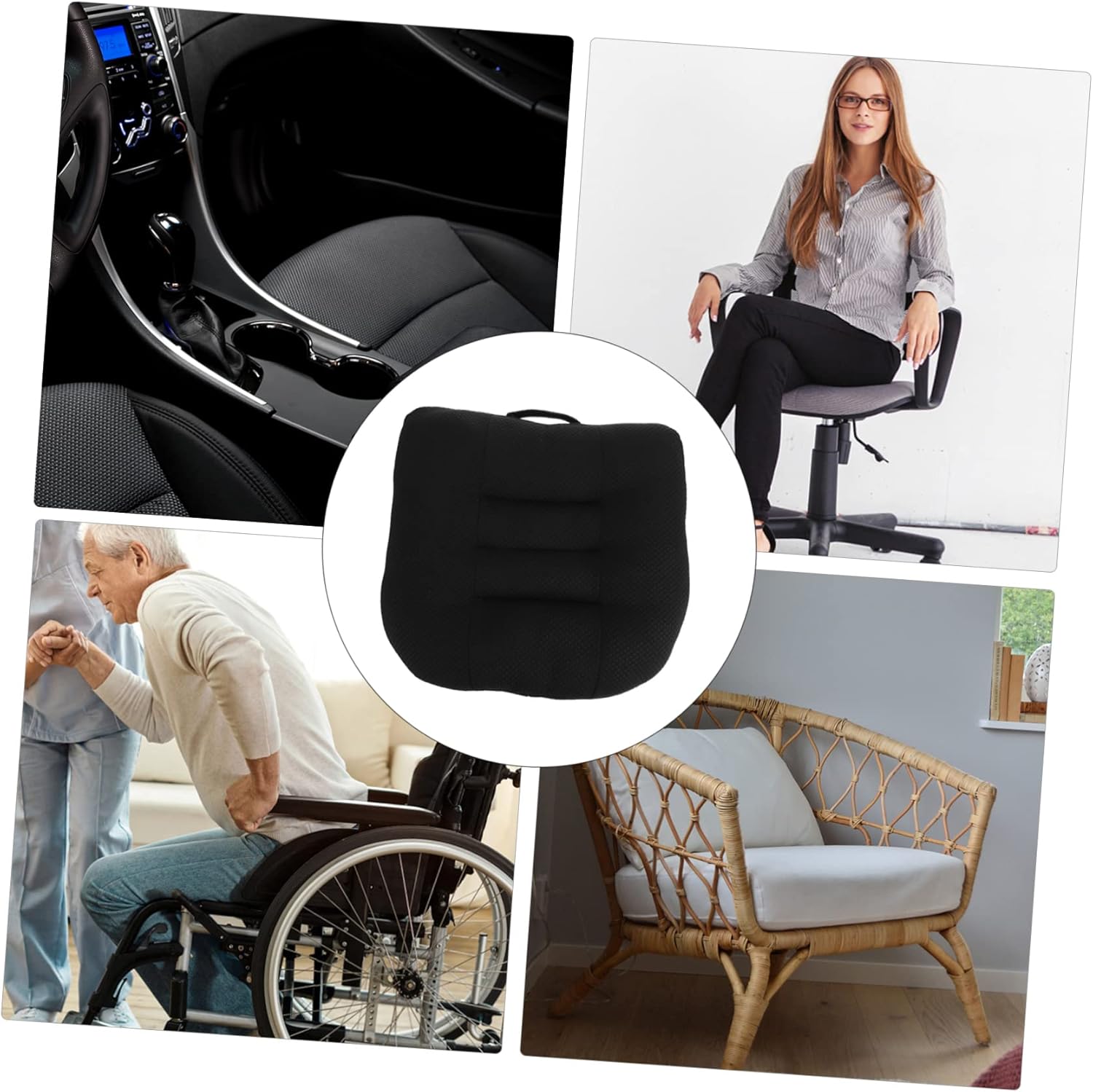 Tailbone Pain Relief Car Seat Cushion Heightening Pad for Drivers Breathable Ergonomic Black