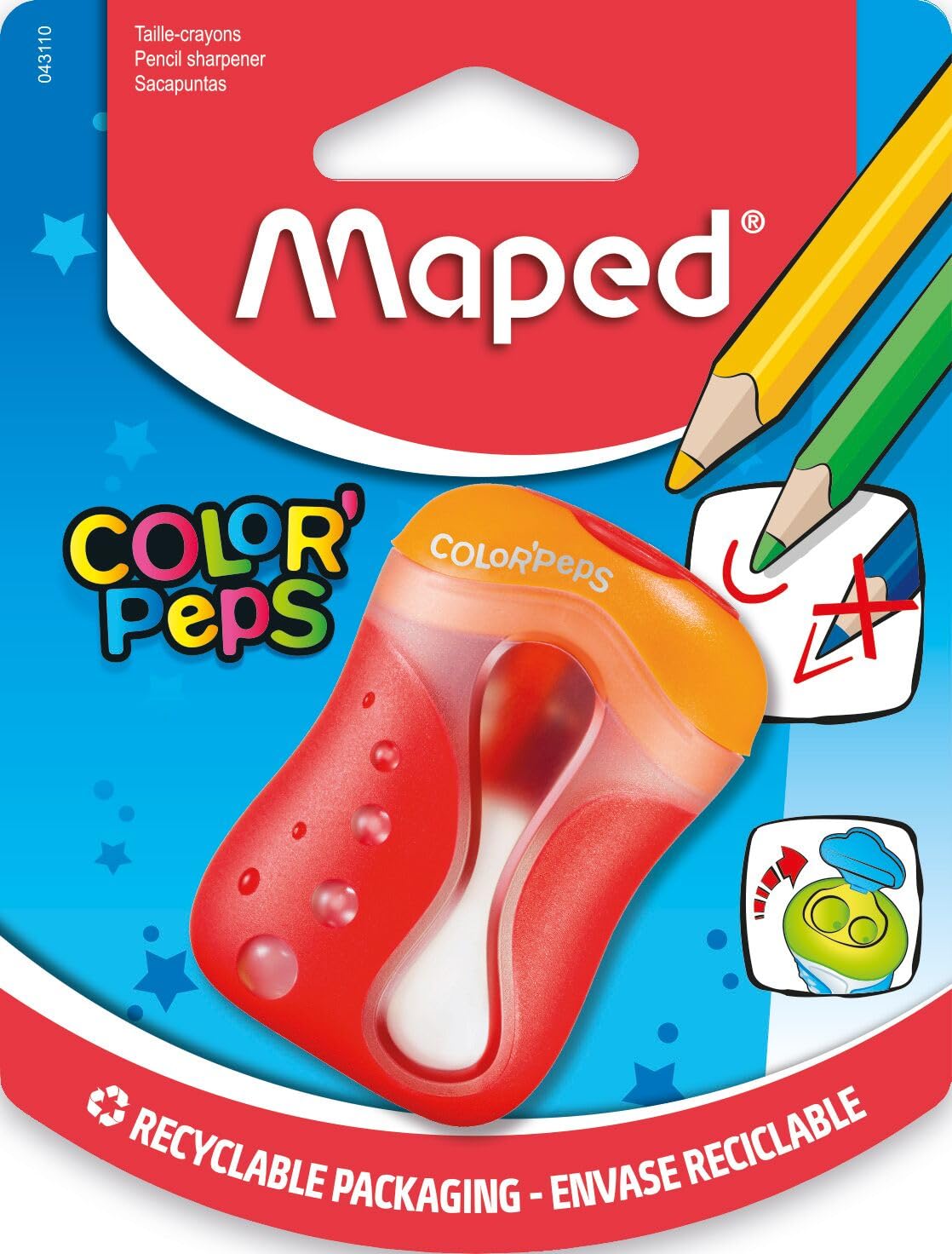 MAPED 2- Hole COLOR'PEPS Pencil Sharpener, Assorted (043110US)