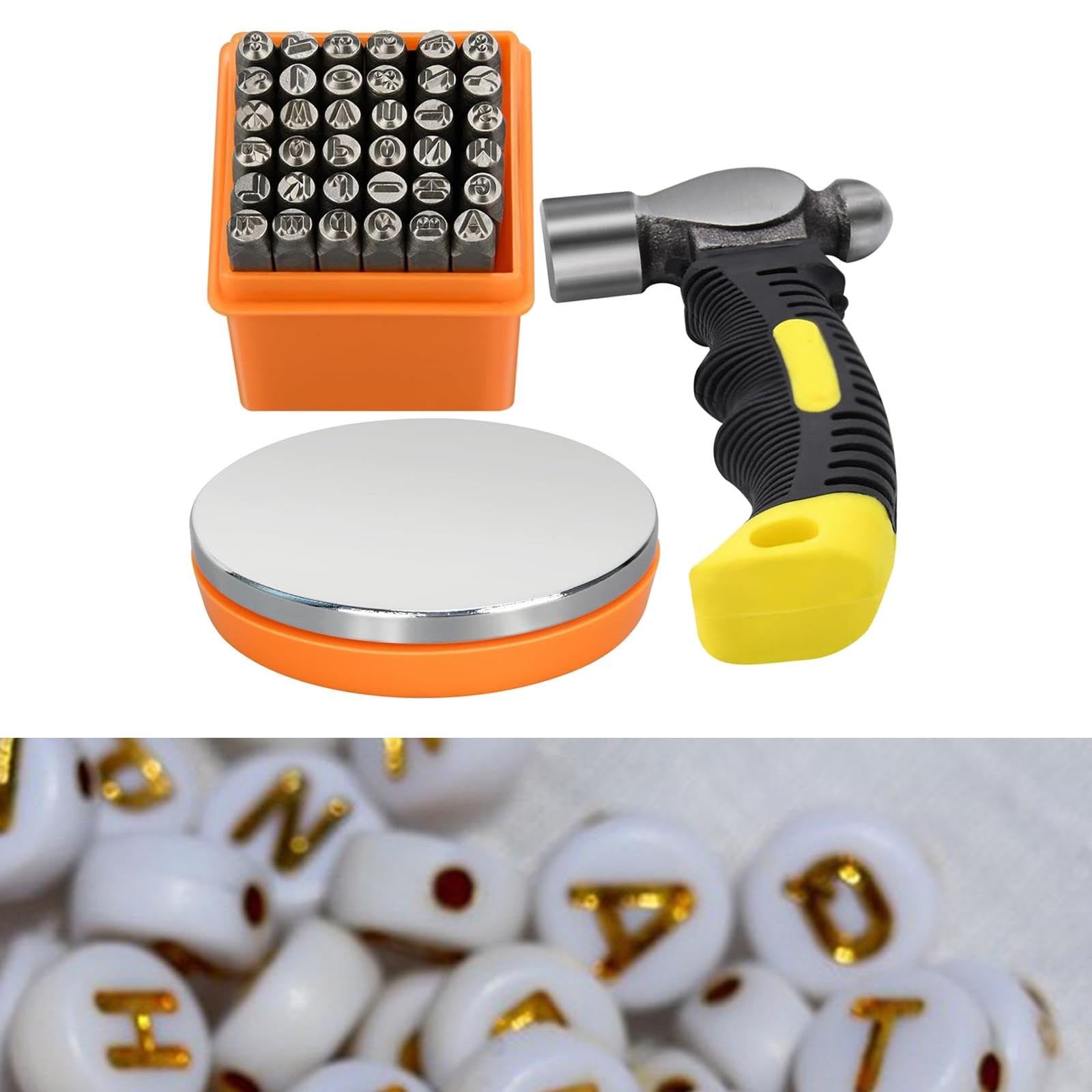 39 Teiliges Stanzwerkzeug Set Metall Stempelpresse Buchstaben Block Ziffern Mallet DIY Lederherz Punch für Bastelbedarf für Schmuckanfertigung Werkban