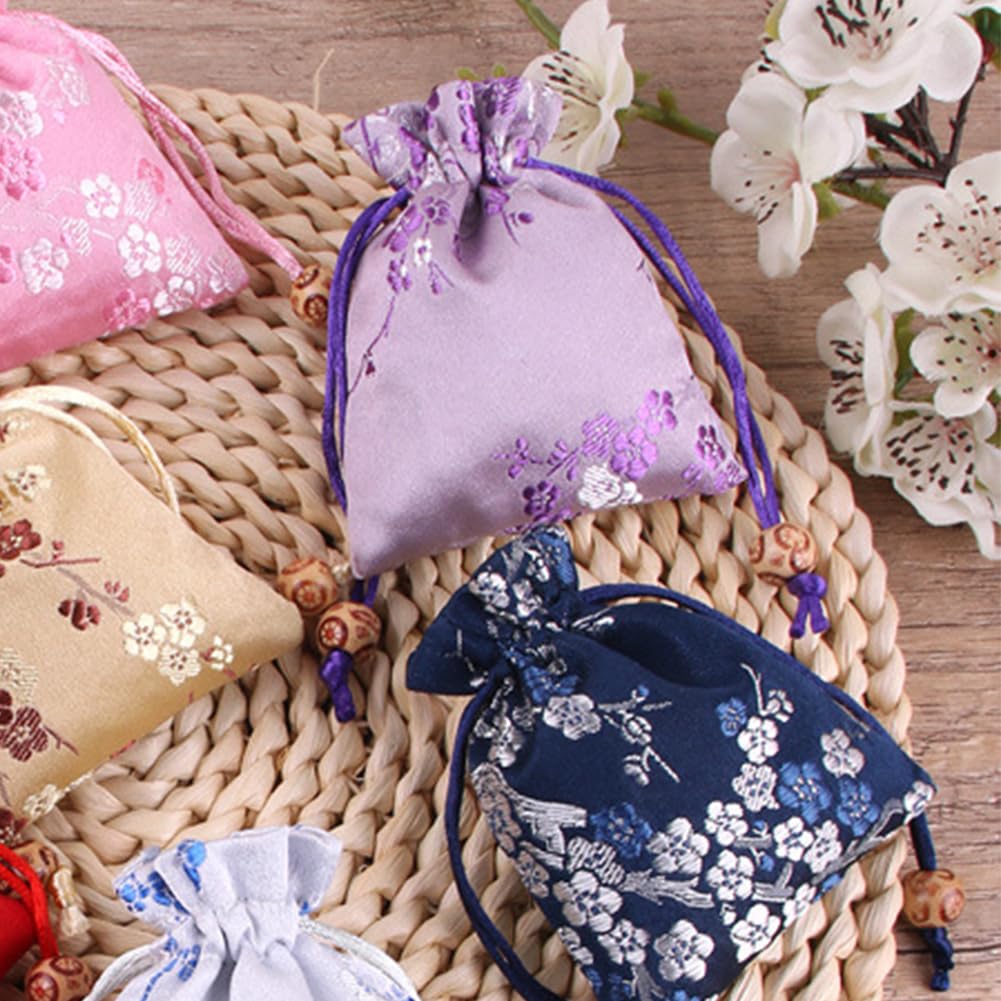 12 Stück Seidenbrokat-Kordelzug-Schmuckbeutel, 6 Stile, große und kleine Größen, chinesische Seiden-Schmuck-Geschenkbeutel, bestickte Kordelzugbeutel, Schmuckbeutel, Geschenkbeutel für