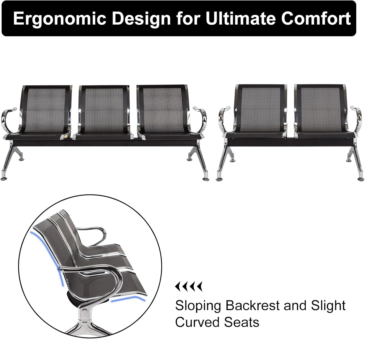 JSUN7 Waiting Room Guest Chairs 5-Seats Office Reception Bench for Airport Conference Bank Hospital Hall Room