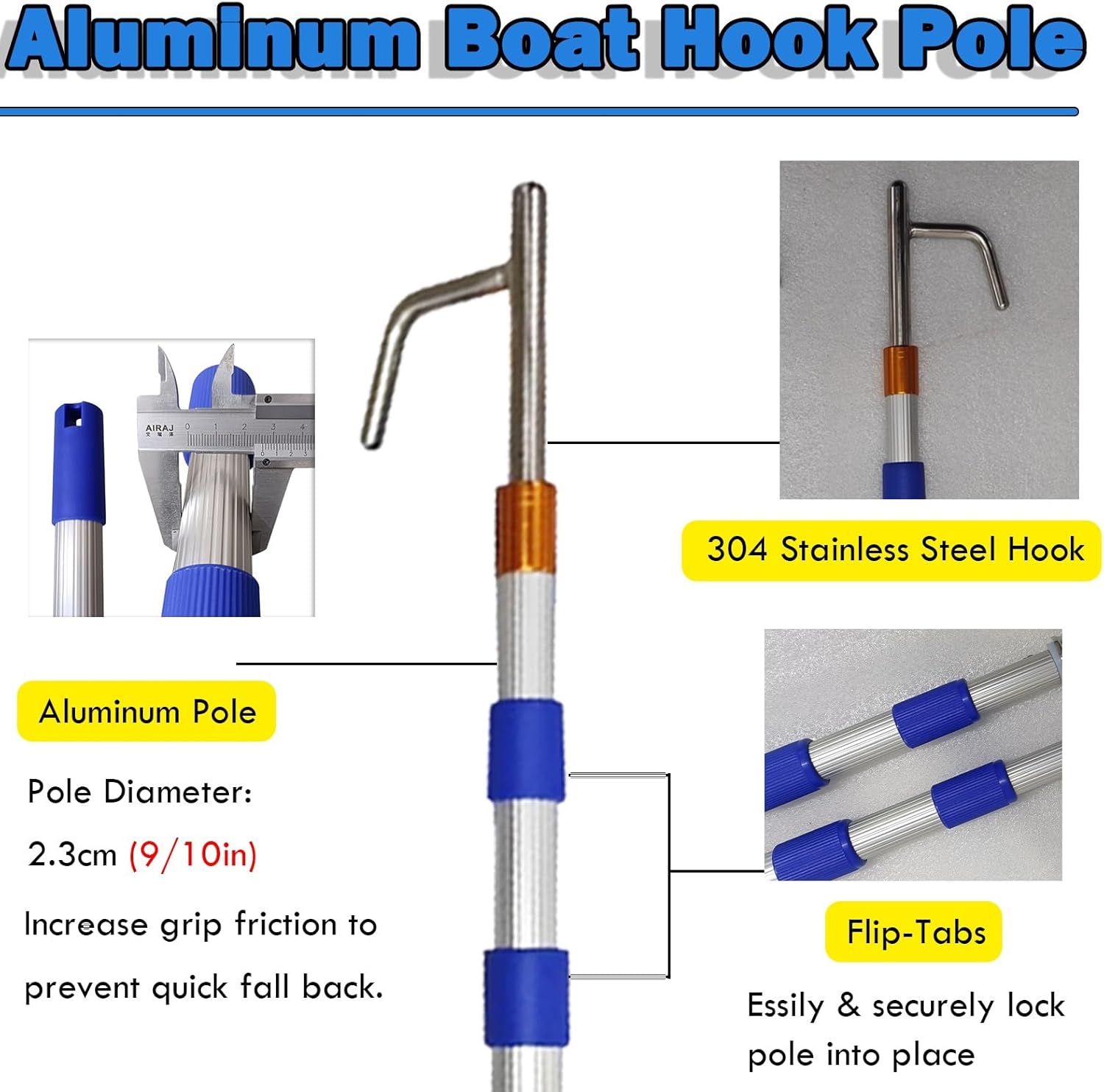 AMUFJJ Telescopic Docking Boat Hooks Pole, Aluminum Boat Cover Support Poles Rod for Hang Outdoor Lights/Boat Mooring Lines, Water Lifeguard Bar(3 Pack,400cm (13'))