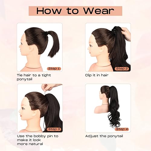 Miniatura 7 de SEIKEA PT008 - Extensión de cola de caballo de 24 pulgadas, largo, rizado, ondulado, natural, suave, extensiones de cabello sintético para mujeres,