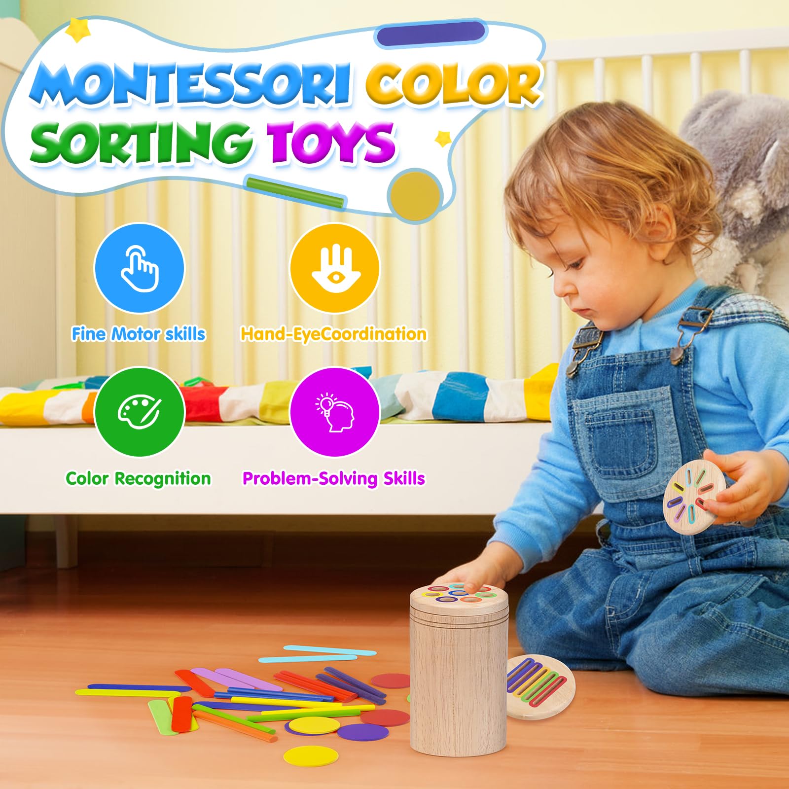 HaoVrisn Giochi Bambini 1 2 3 Anni, 3 in 1 Giochi Montessori 1 2 3 4 Anni, Legno Colori per Bambini 1 2 3 Anni, Gioco Bambino 1 2 3 4 Anni con Borsa per la Conservazione