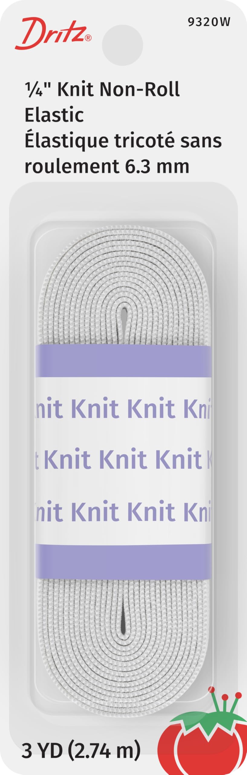 Dritz 9320W Non-Roll Knit Elastic, White, 1/4-Inch by 3-Yard