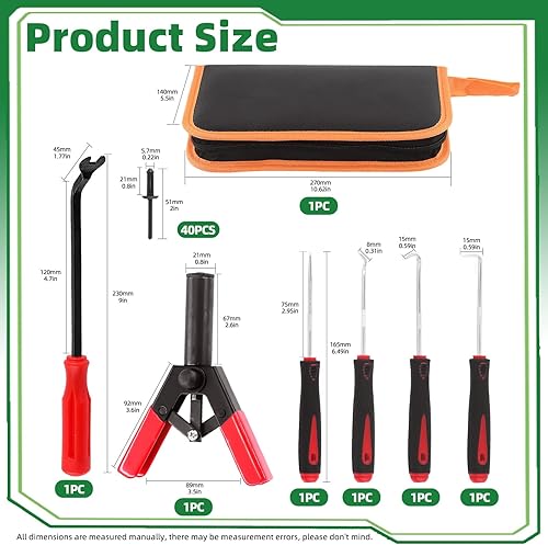 Miniatura 2 de Keadic Juego surtido de 46 remaches de polietileno de 4 tamaños con remachadora de plástico rápido y herramienta de extracción de clips para