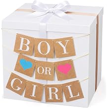 VercanMonth 28 Inches Giant Gender Reveal Gift Box with Lid Kit Extra Large White Gift Box with Boy or Girl Party Banner and White Gold Ribbons for Gender Reveal Birthday Party Baby Shower Decor