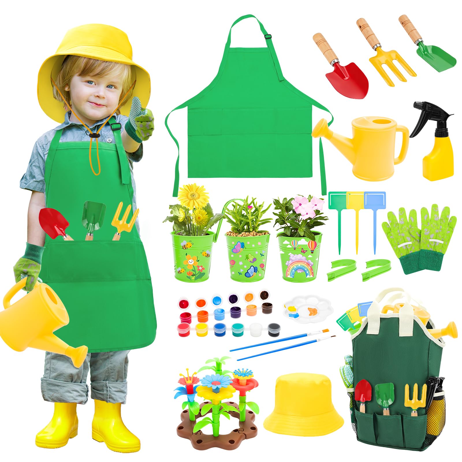 deAO Set Jardineria Infantil Herramientas De Jardín para Niños Verde Regadera Rastrillo