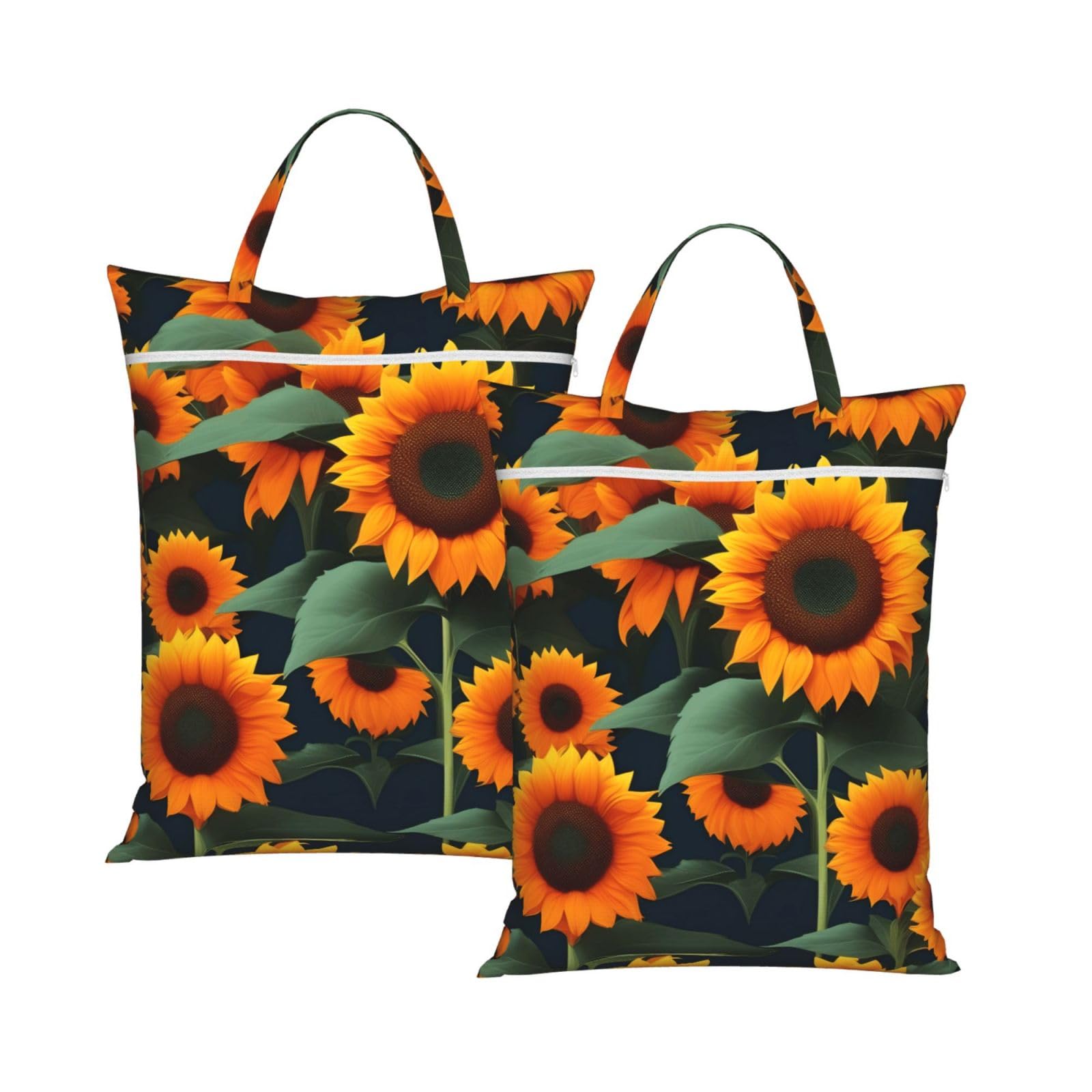 Orange Sunflower Print Travel Laundry Bag Foldable Lightweight Camping Beach Dorm Weekend Getaways