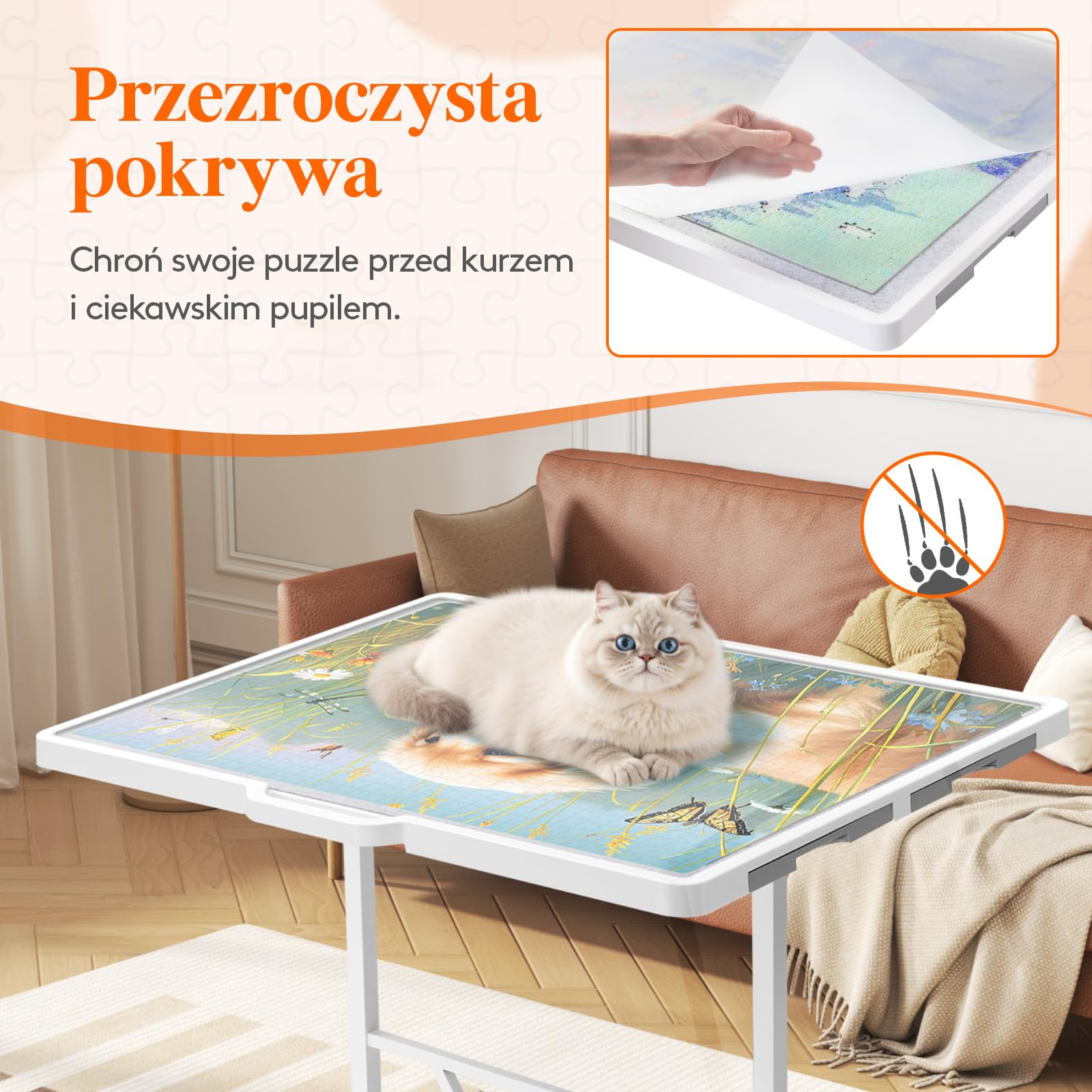 Lifewit 1500 ruchomych puzzli z 4 szufladami / pokrywa, 88,9 x 68,5 cm, deska do puzzli z uchylnymi uchwytami, filcowe półki, stół puzzle z regulacją wysokości, z kółkami blokującymi, biały