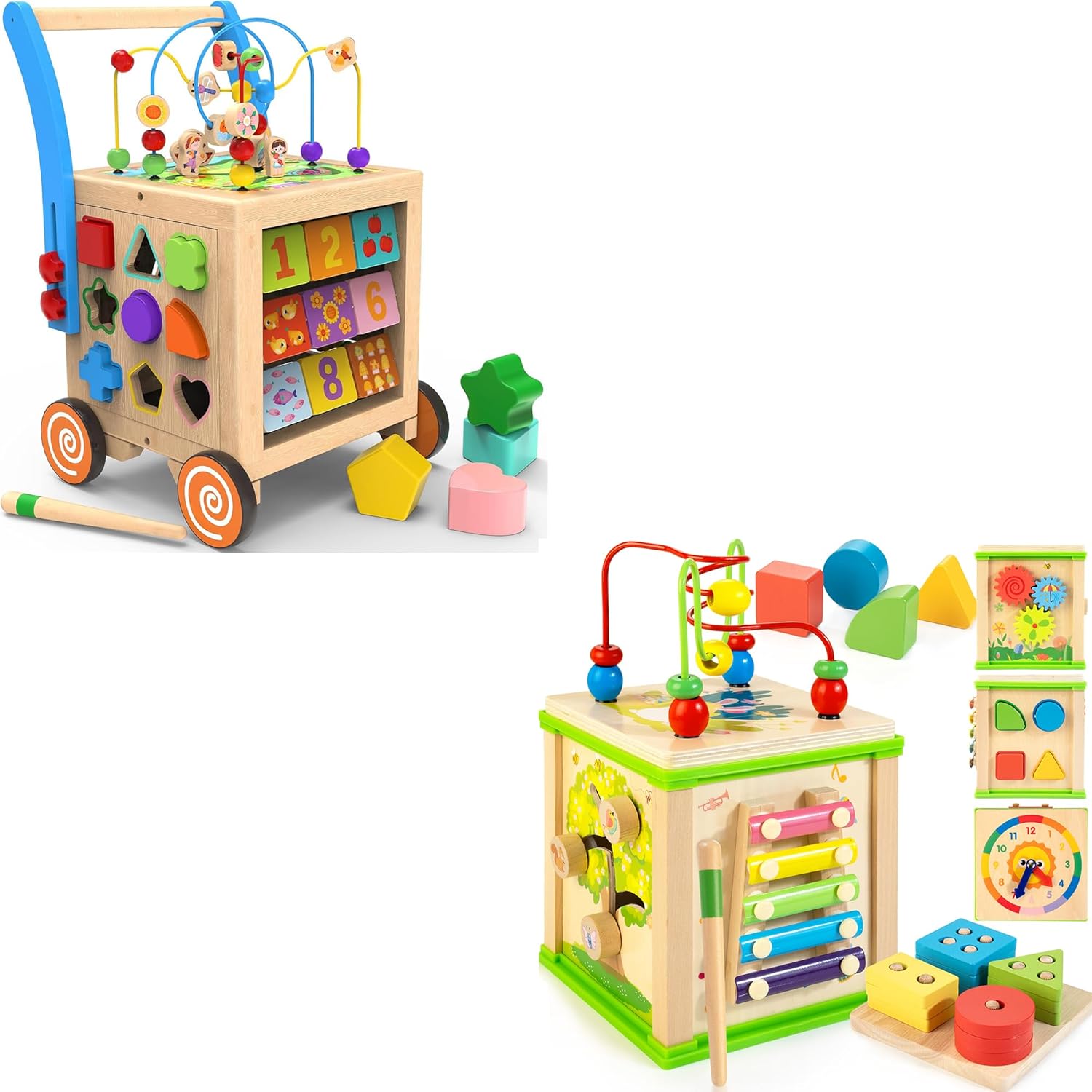 WOODMAM Wooden Activity Cube | Wooden Baby Walker and Wooden Small Activity Cube
