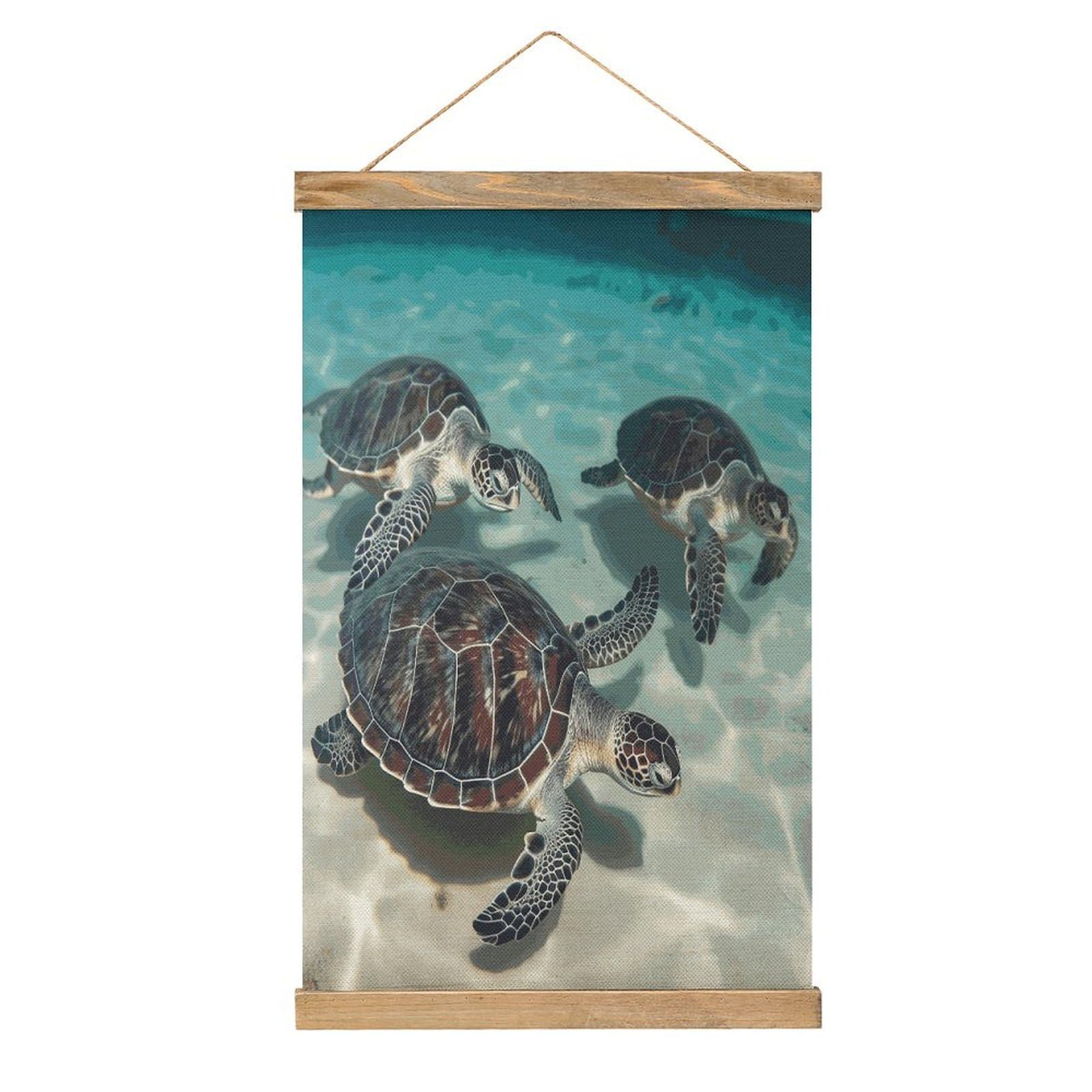 FekiLoot Sea Turtles Wall Art Poster Hanger Frame Linen Wall Art Decor Vintage Hanging Poster Hanging Wall Decor Rustic Retro Wall Art Print for Living Room Decor 20.4 X 13.1Inches