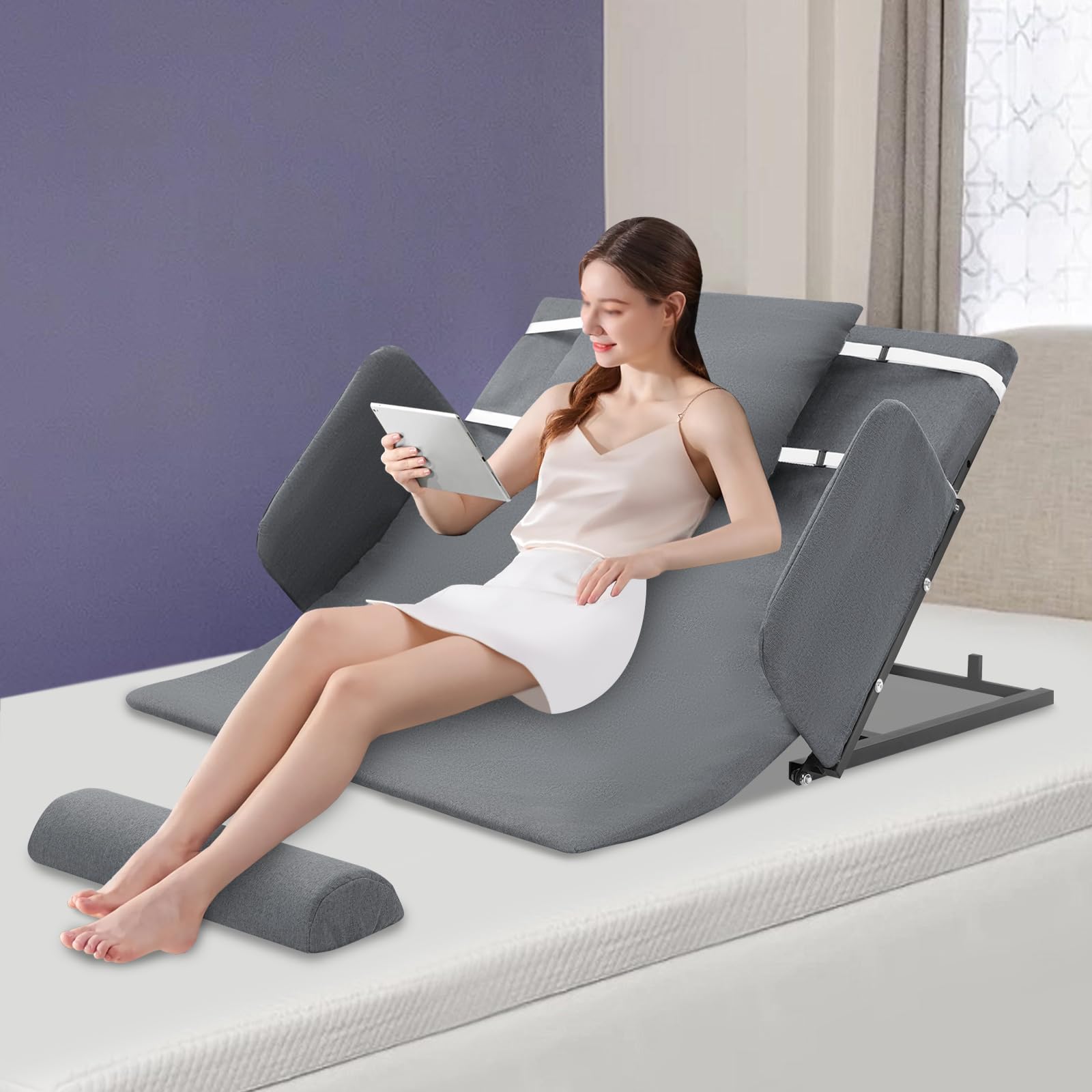 Gris Eléctrico Respaldo Ajustable Cama con Respaldo Eléctrico Ajustable para Individuales, Camas King, Suelos de Salón 120 * 97 * 73 cm