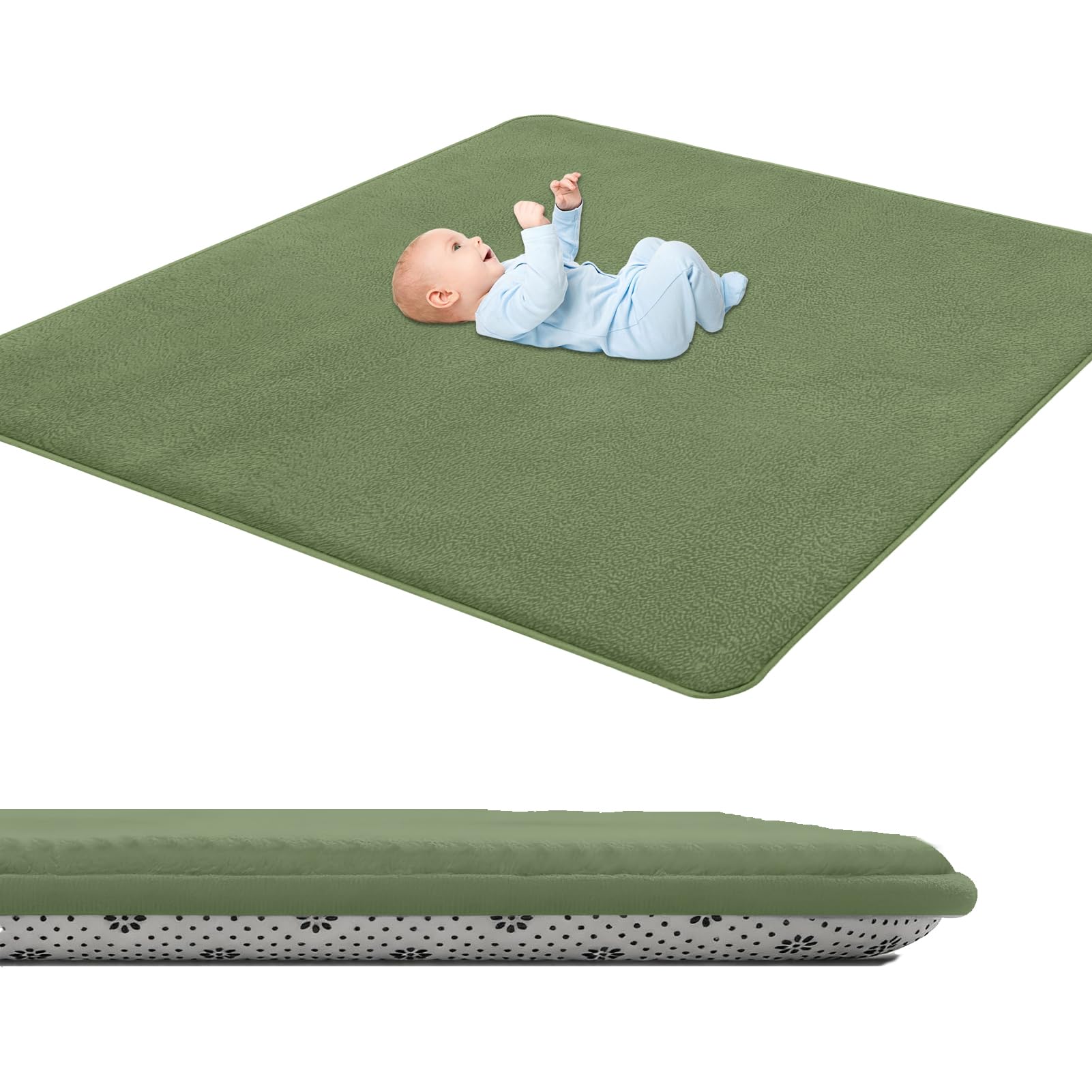 GmyoieqI Baby Crawling Mat 3 cm Thick, Children's play Mat Large Non-Slip 200 x 260 cm Low Pile Nursery Rugs & Carpets for Children's Room Living Room Bedroom Yoga Mat Tatami Playroom Grass Green