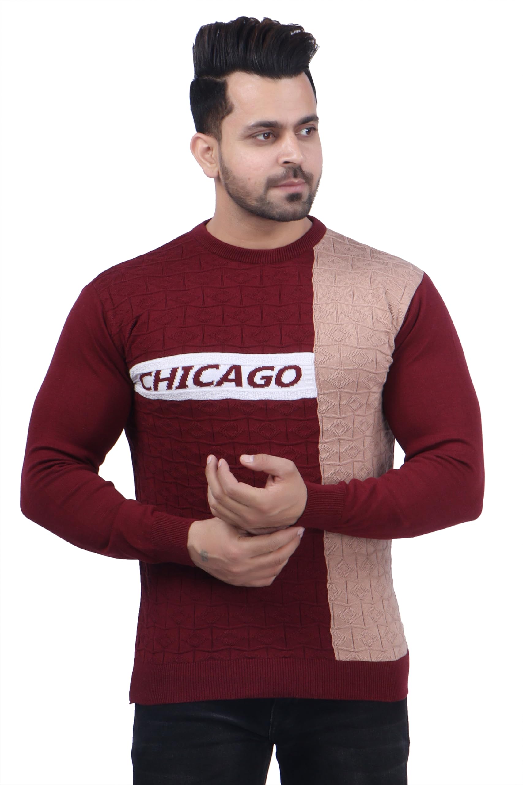 feverfew Mens Stylish Soft Pullover Sweater | Men's Sweater Casual wear Sweater for Men | Full Sleeves Sweater | Self Design Round Neck Sweater-picture-15