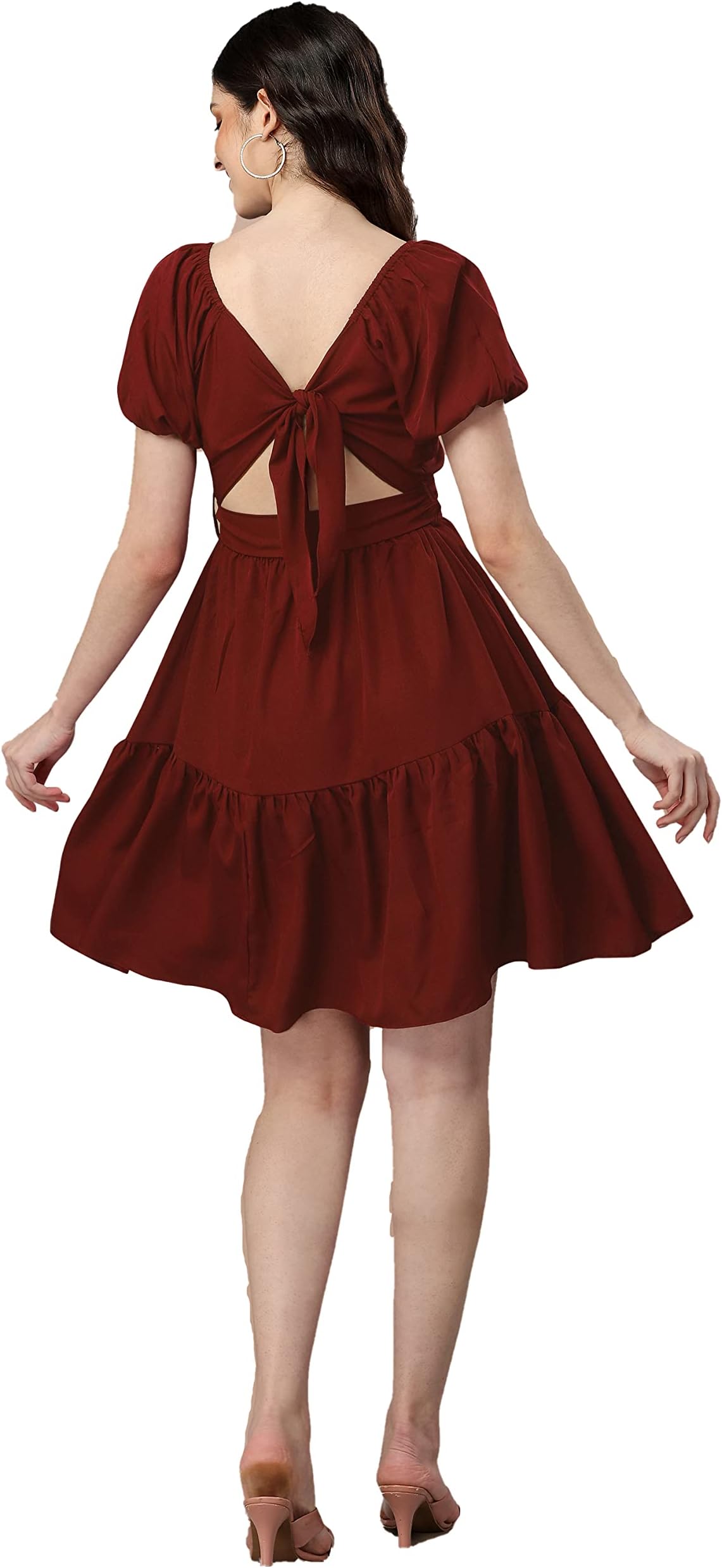 OTABUWomen's Casual Party Mini Dress Square Neck Short Bubble Sleeve A-line Loose Summer Dresses