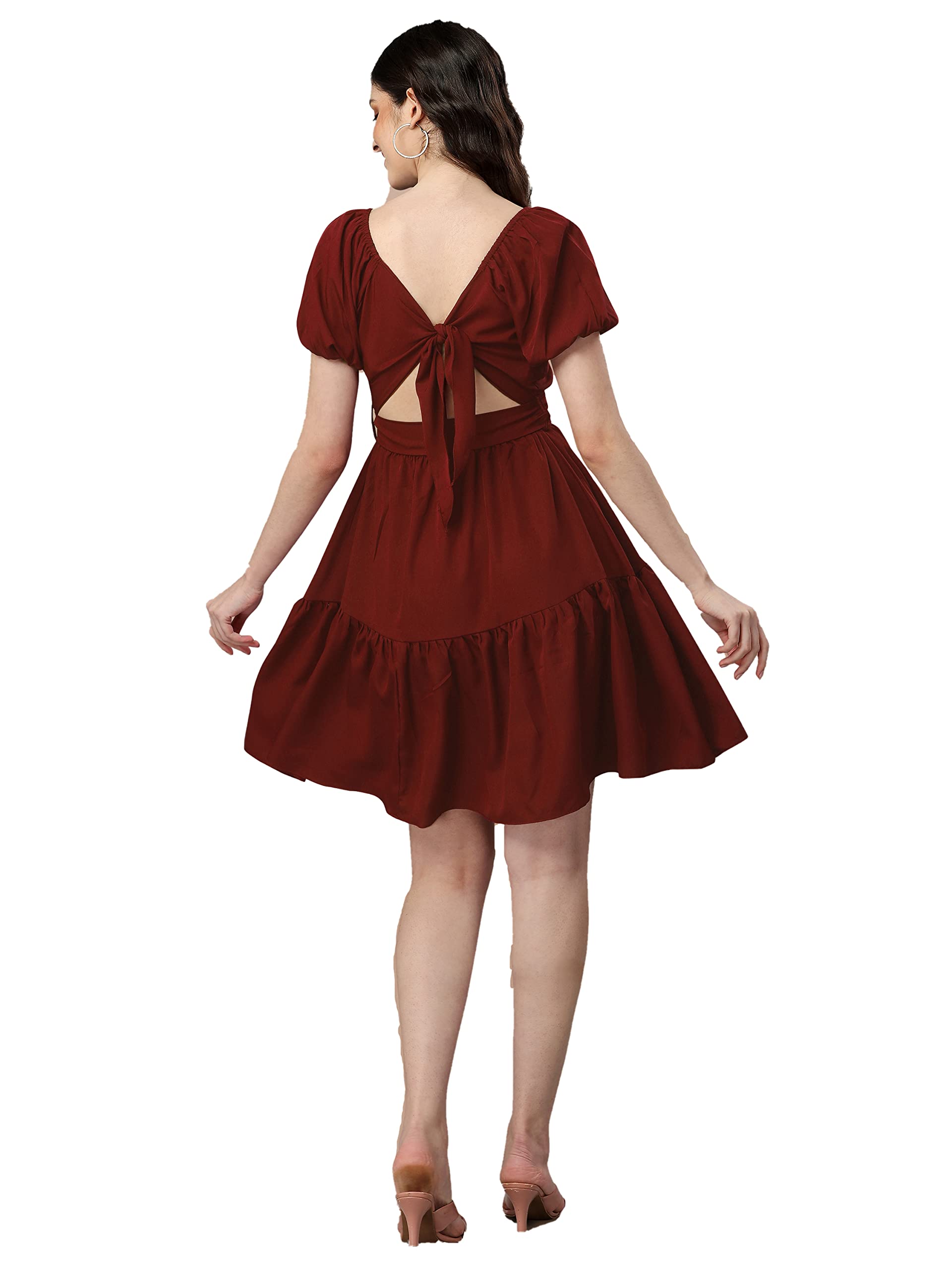 OTABUWomen's Casual Party Mini Dress Square Neck Short Bubble Sleeve A-line Loose Summer Dresses