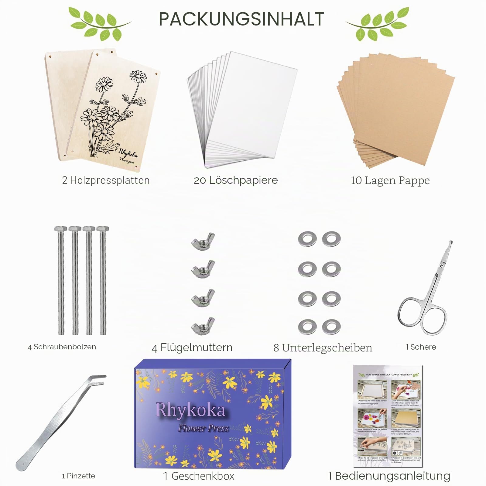 Rhykoka Große Blumenpresse Kit für Erwachsene, 10 Schichten 30 x 21 cm Blumen Presse Kit Holz Blumen Presse Kit für DIY Liebhaber Kunst Handwerk (Holz)