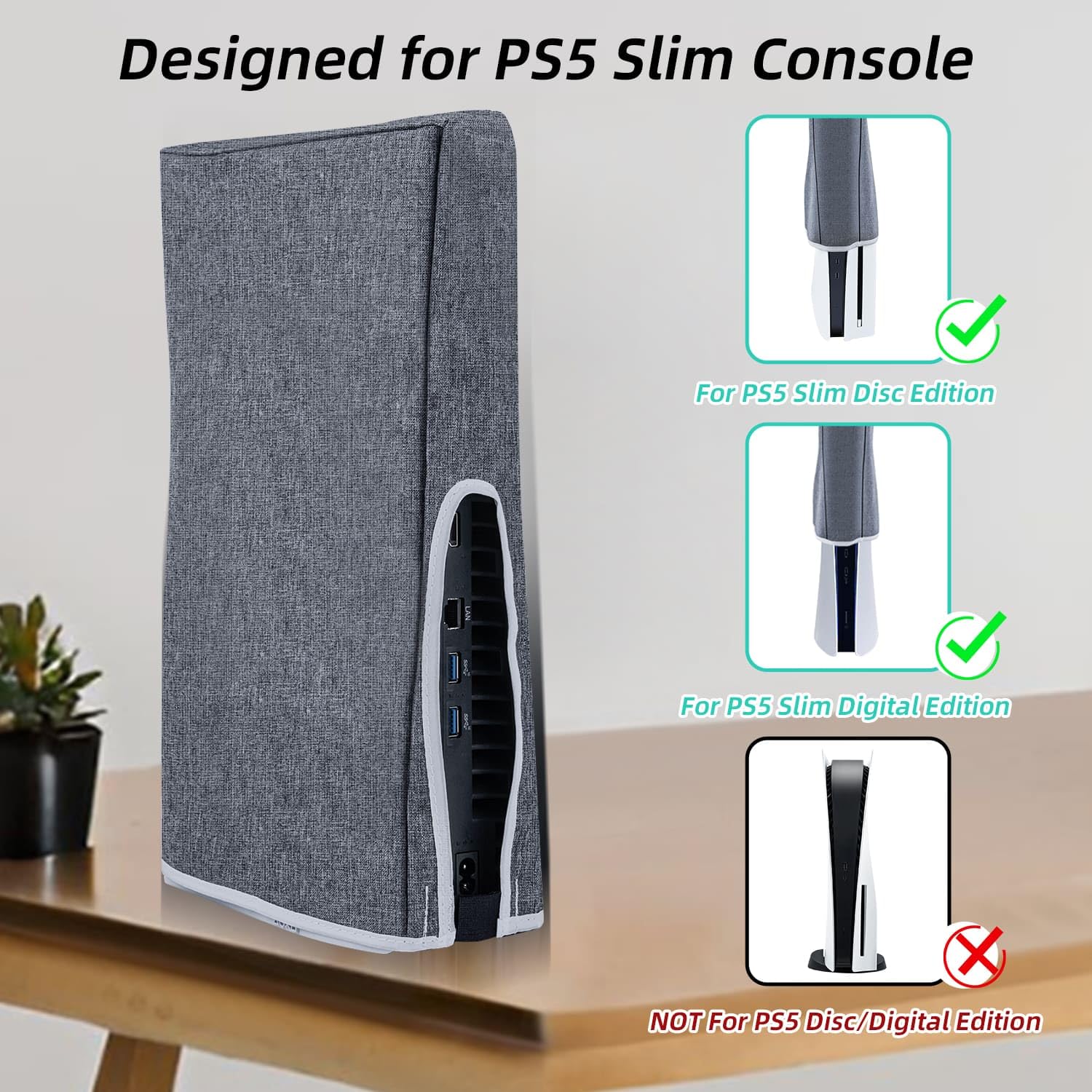 Mcbazel PS5 Slim osłona przeciwpyłowa, odporna na zarysowania, pyłoszczelna, do konsoli do gier PlayStation 5 Slim Digital/Disc – szara