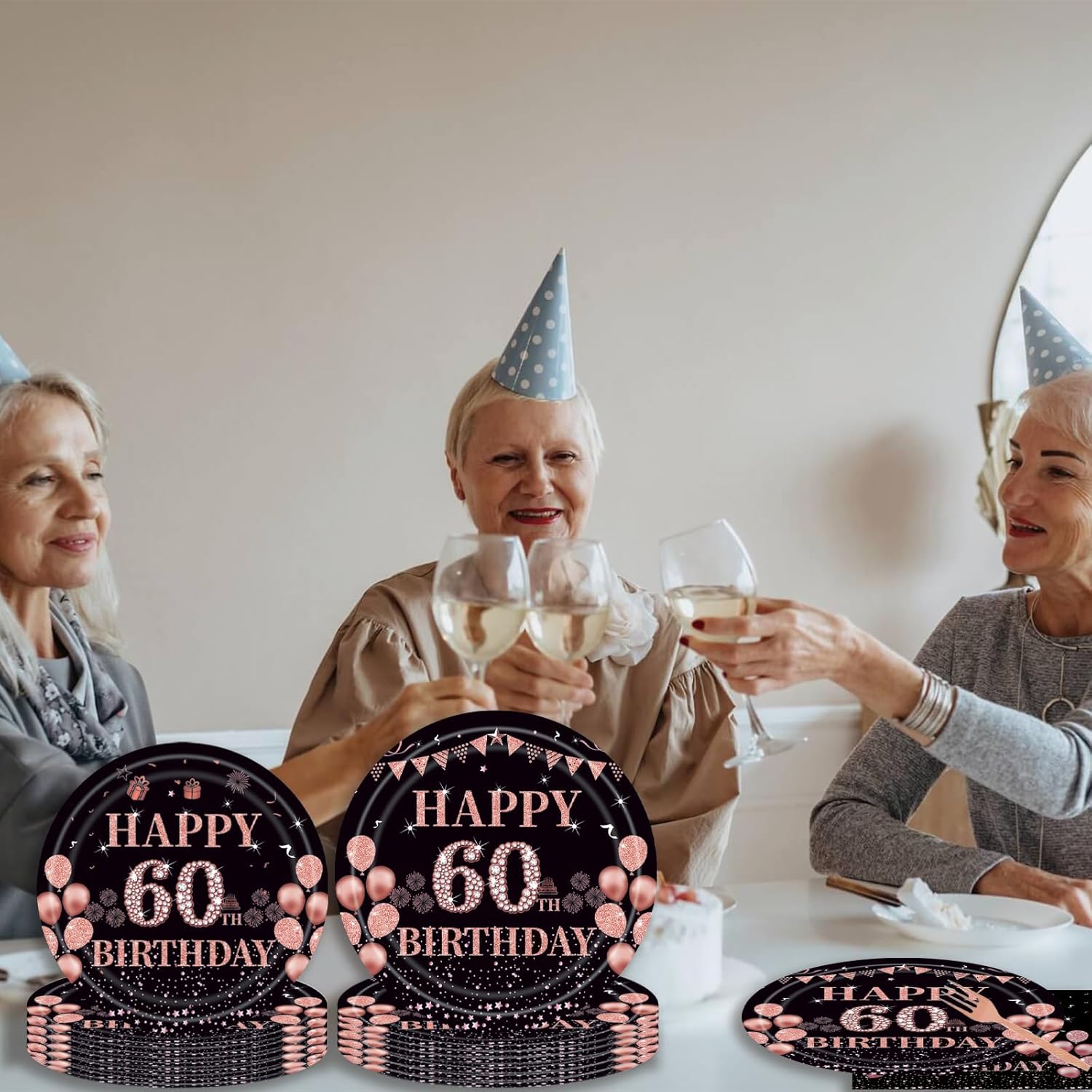 96Pcs 60th Rose Gold Birthday Party Supplies Include Birthday Plates and Napkins Forks 60 Years Old Birthday Decorations for Women 60th Birthday Disposable Party Favors Serves 24 Guests - Image 5