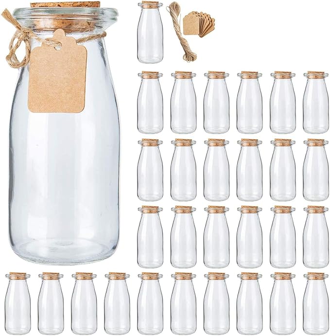 Brajttt 30Pcs Glass Favor Jar with Cork Lids，Pudding Jars