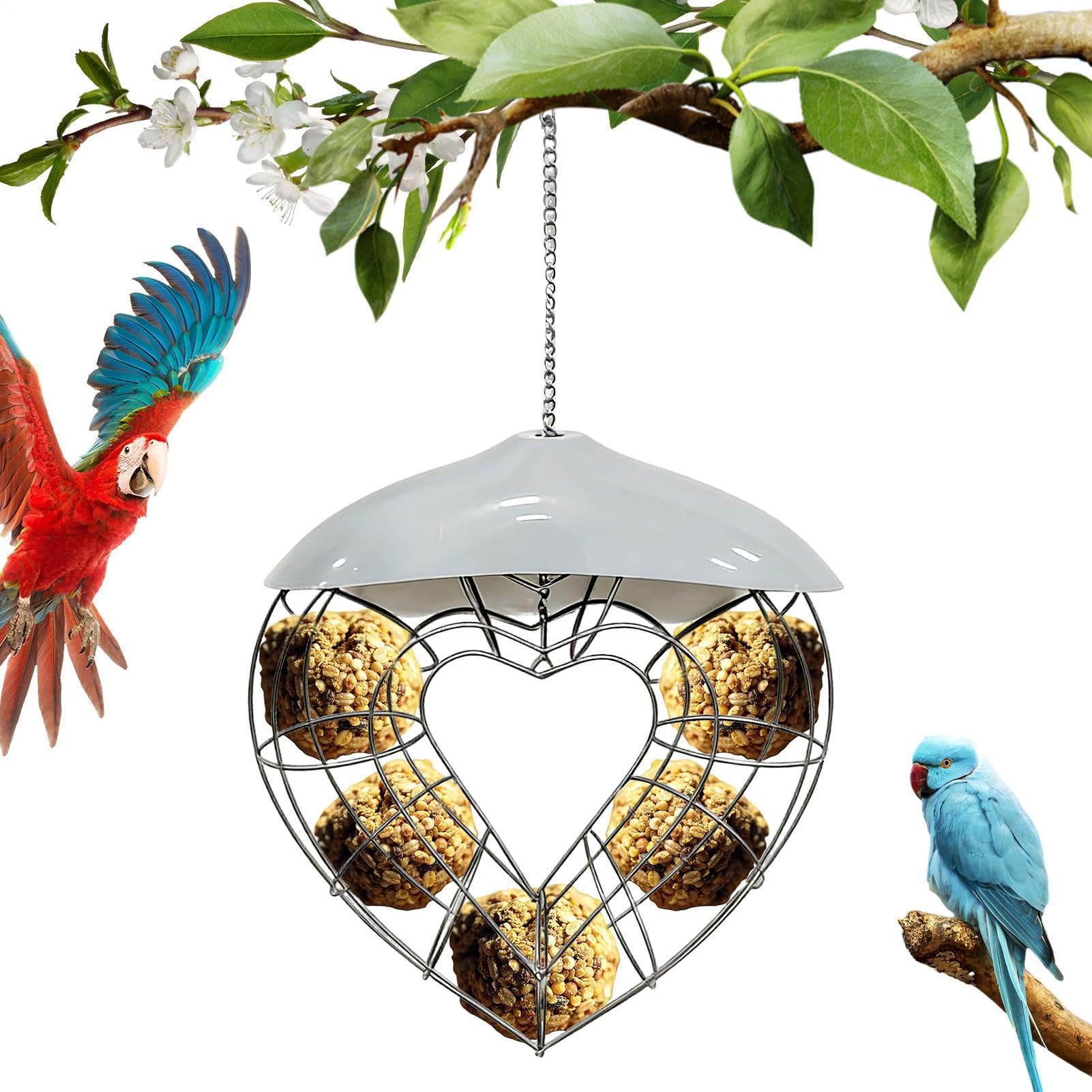 liumhuki Outdoor Bird Feeder,Heart Shape Suet Ball Holder,Sparrow Feeding Container | for Birders Animal Lovers Backyard Garden Front Yard Patio Deck Balcony Courtyard Lawn Park School