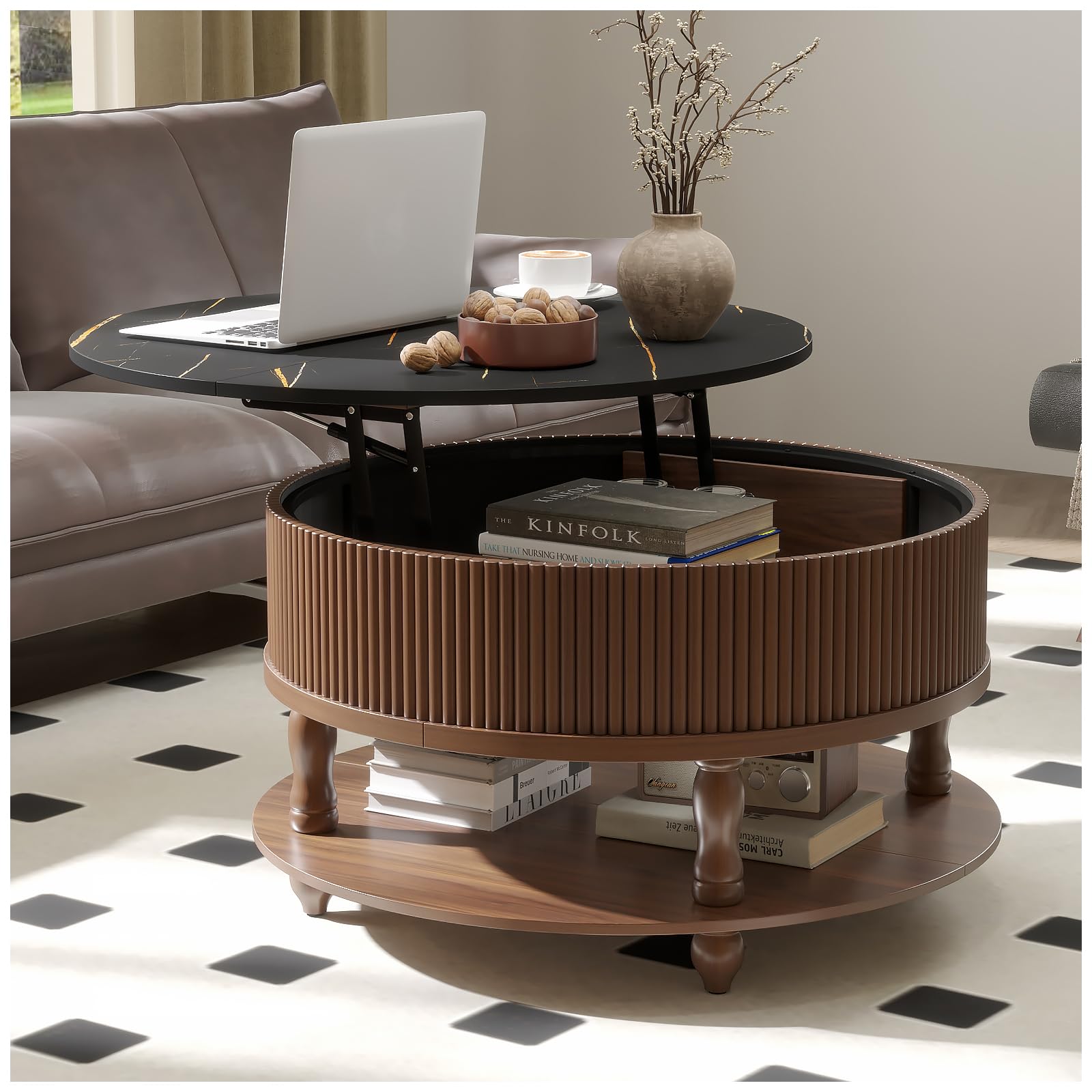 Amazon.com: JOINICE,Round Coffee Table with Lifting Top,Mid Century ...