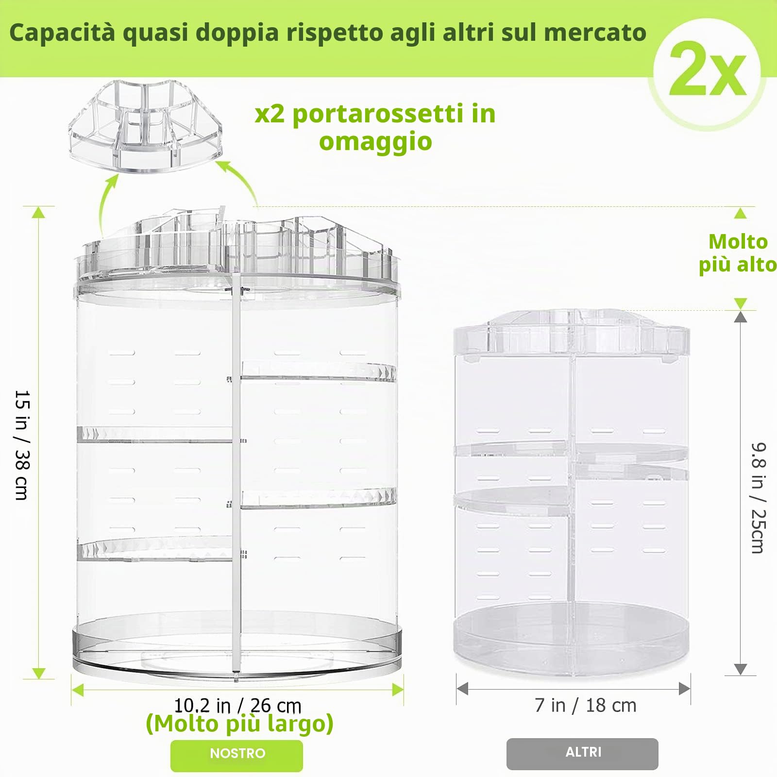 Organizzatore di trucco, espositore cosmetico girevole da 360 gradi, organizer per vanità regolabili Scaffale da bagno organizer cosmetico da bancone, contenitore cosmetico trasparente, cristallino