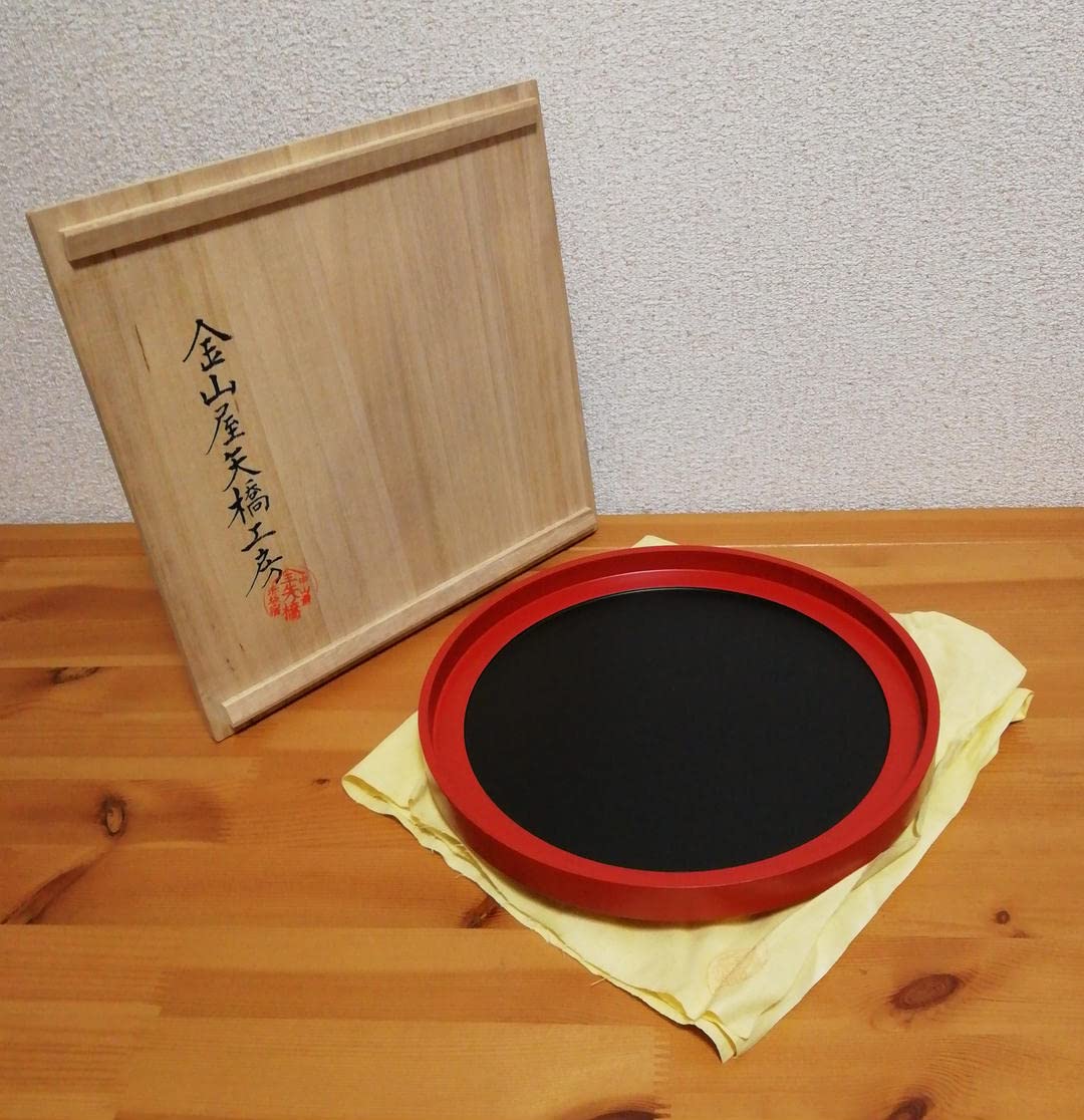 金山屋矢橋工房造　盆 Amazon.co.jp: 金山屋 矢橋工房 干菓子盆 漆塗 丸盆 共箱 共布 略歴付