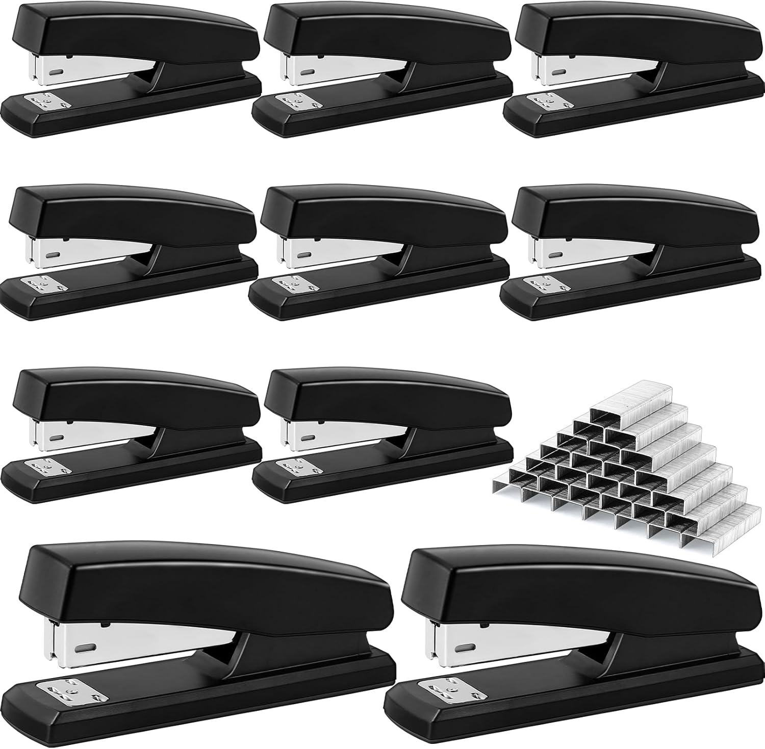10 Pcs Staplers, Metal Desktop Staplers, Heavy Duty Office Stapler with 6000 Staples, 20 Sheet Capacity Standard Stapler for Home Desk Office(Black)