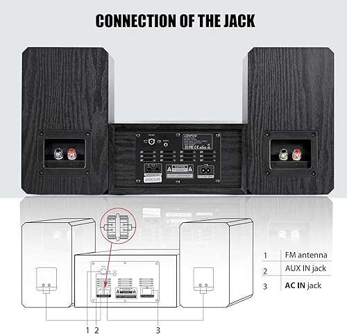 Miniatura 7 de Sistema de estante estéreo de CD para el hogar, sistema de estantería de alta fidelidad de 100 W (reproductor de CD, radio FM, Bluetooth