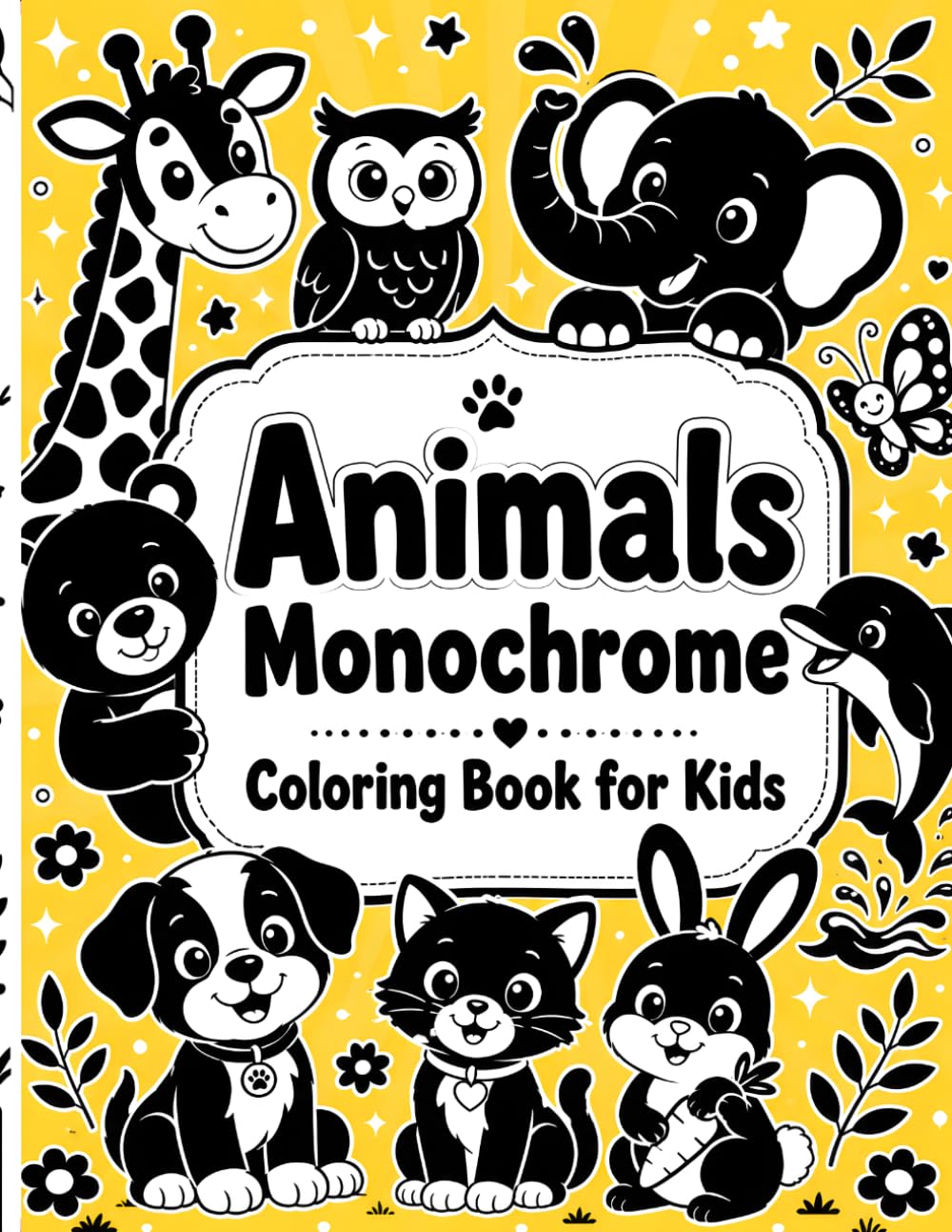 Animals Monochrome Coloring Book for Kids: One Color Animal Designs with Cute Pets, Farm, Jungle, Ocean and Safari Animals