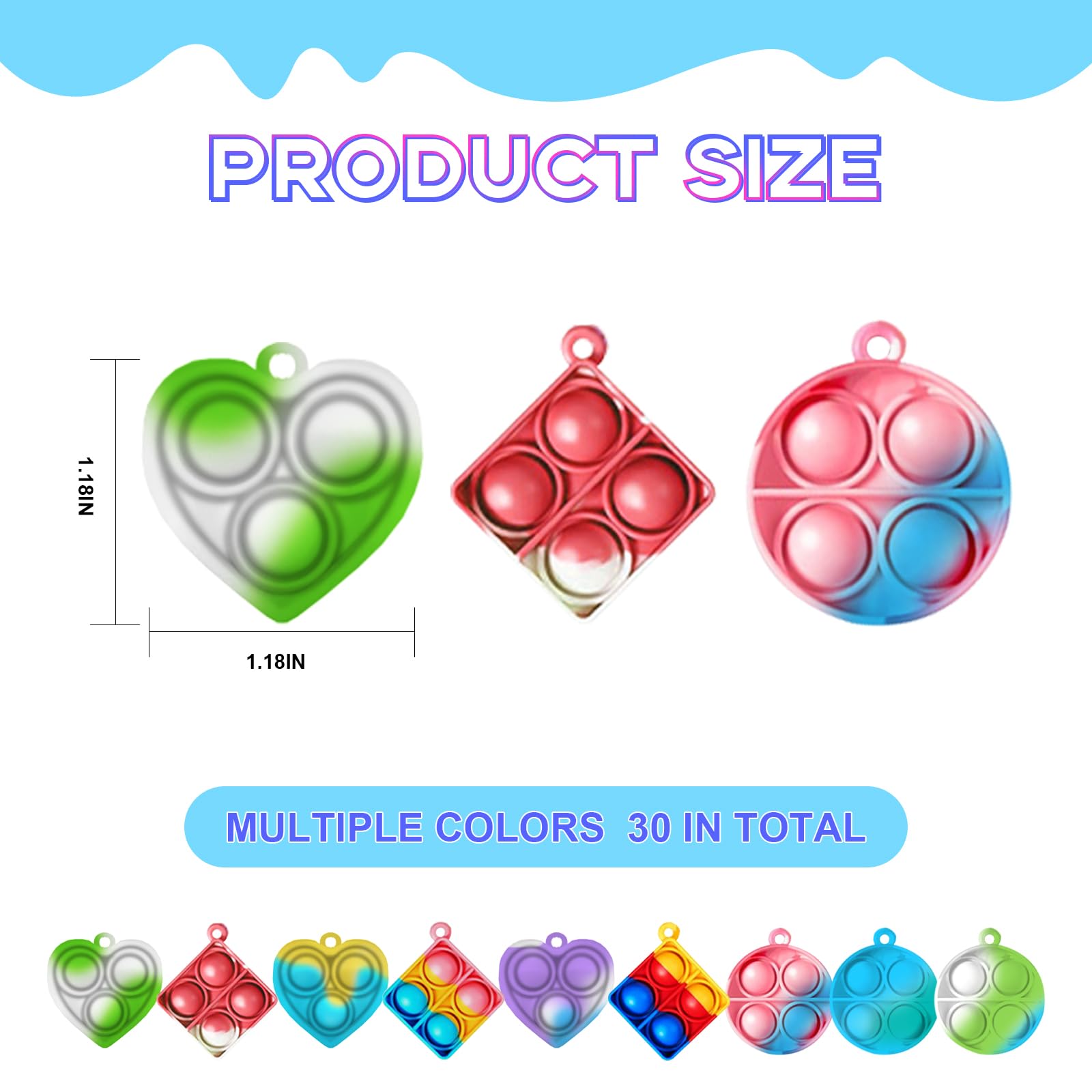 30 Stück Pop It Schlüsselanhänger - Anti-Stress Fidget Spielzeug