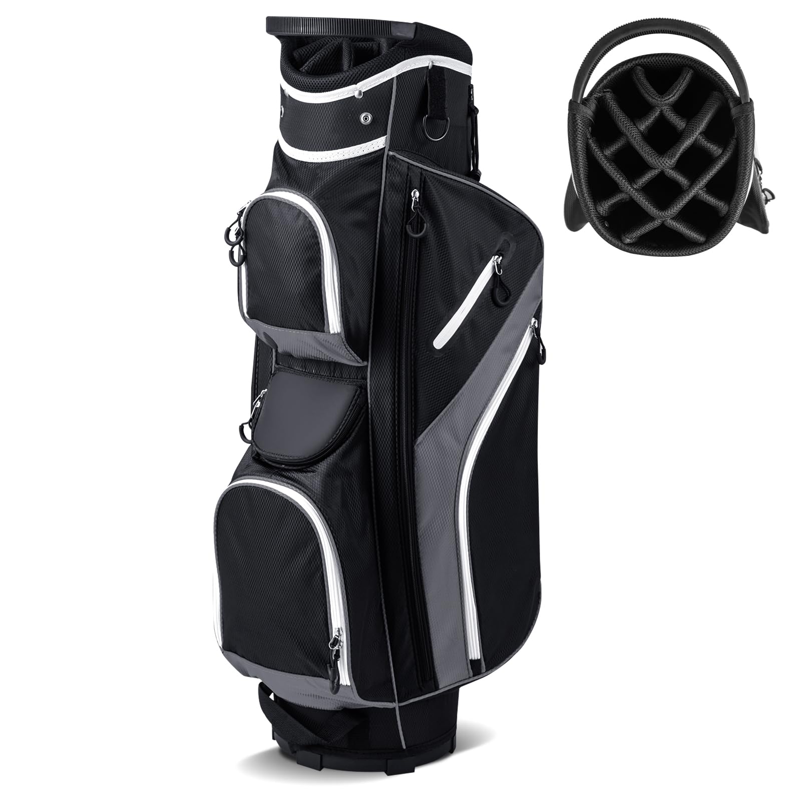 GYMAX Golf Cart Bag, Lightweight Portable Golf Club Bag with 14-Way Dividers, Umbrella Holder, Rain Hood, Shoulder Strap and Carry Handle, Golf Bags for Men Women (Grey)