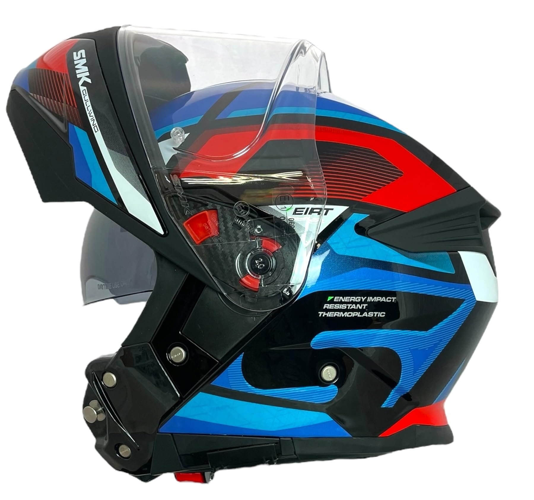 SMK Helmets Casco Modular GULLWING Venture Decorado Brillo Blanco, Rojo Y Azul GL253 22.06 con Doble Visor P/J (M 57/58)