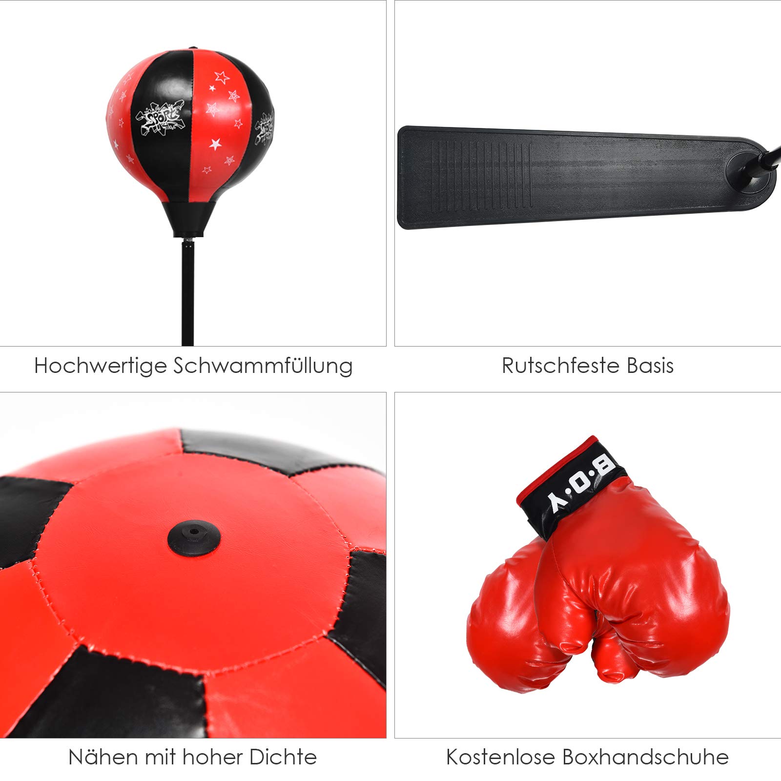 GOPLUS Juego de saco de boxeo con guantes de boxeo y bomba de mano, pelota de boxeo con soporte estable y pedal antideslizante, altura regulable de 85 a 130 cm, para niños y jóvenes a partir de 8 años