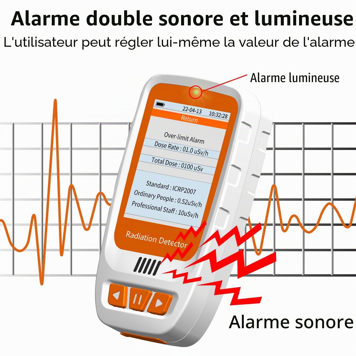 Compteur Geiger Détecteur de Rayonnement avec écran LCD, Mini Moniteur Dosimètre Radiographie Bêta Gamma, Moniteur de Rayonnement Nucléaire Rechargeable