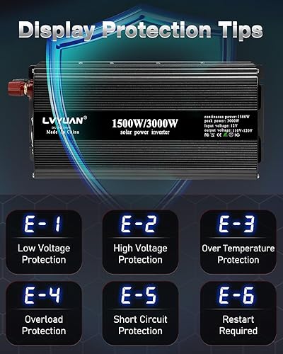 Vista 33 de LVYUAN Inversor de corriente de coche de 1500 W de 12 V a 110 V para vehículos con pantalla LED, salidas de EE. UU., puertos USB para acampar al Rojo
