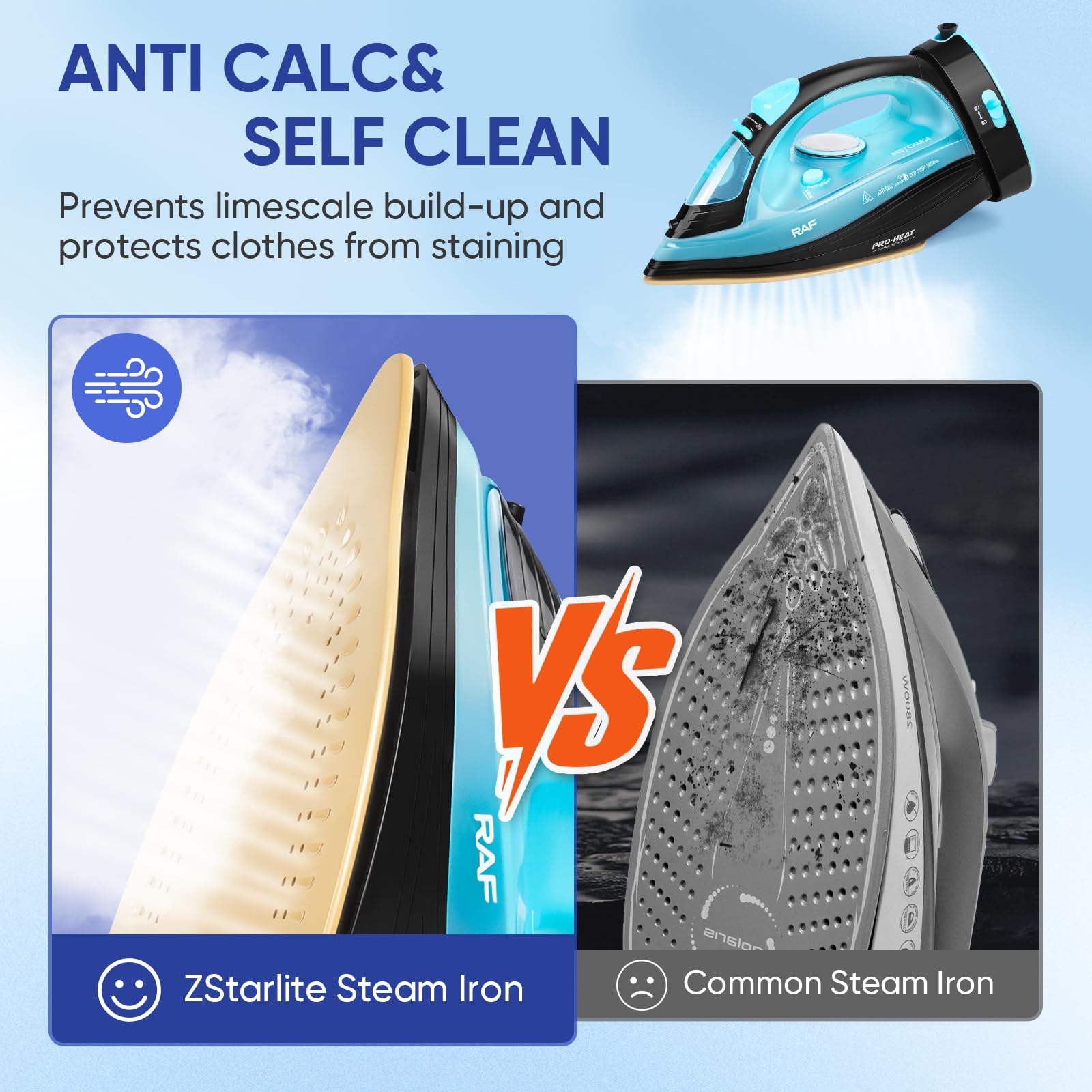 Ferro a vapore senza fili, 2400 W, ferro da stiro Powersteam, ultra ceramica, anticalcare e antigoccia, funzione acqua spray, vapore verticale, autopulente con serbatoio dell'acqua da 320 ml