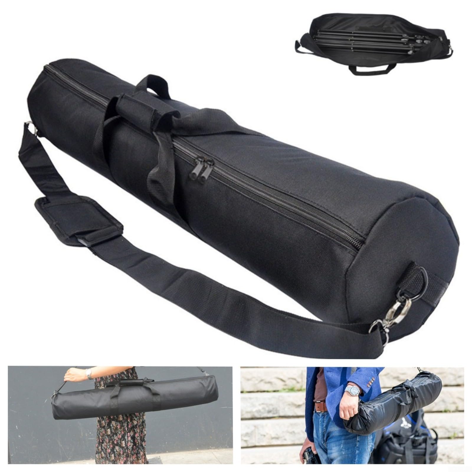 Sac de transport portable pour trépied, étanche, léger, 70-120 cm, noir, unisexe, décontracté/sportif, fermeture à glissière, poche extérieure, bandoulière, coque souple, sac pour trépied