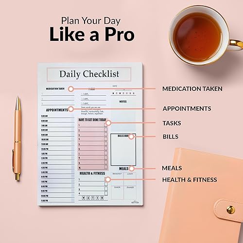 Miniatura 3 de Bloc de notas diario  Planificador de TDAH para adultos, bloc de lista de tareas diarias, sin fecha, 50 hojas arrancables, 10 secciones, respaldo