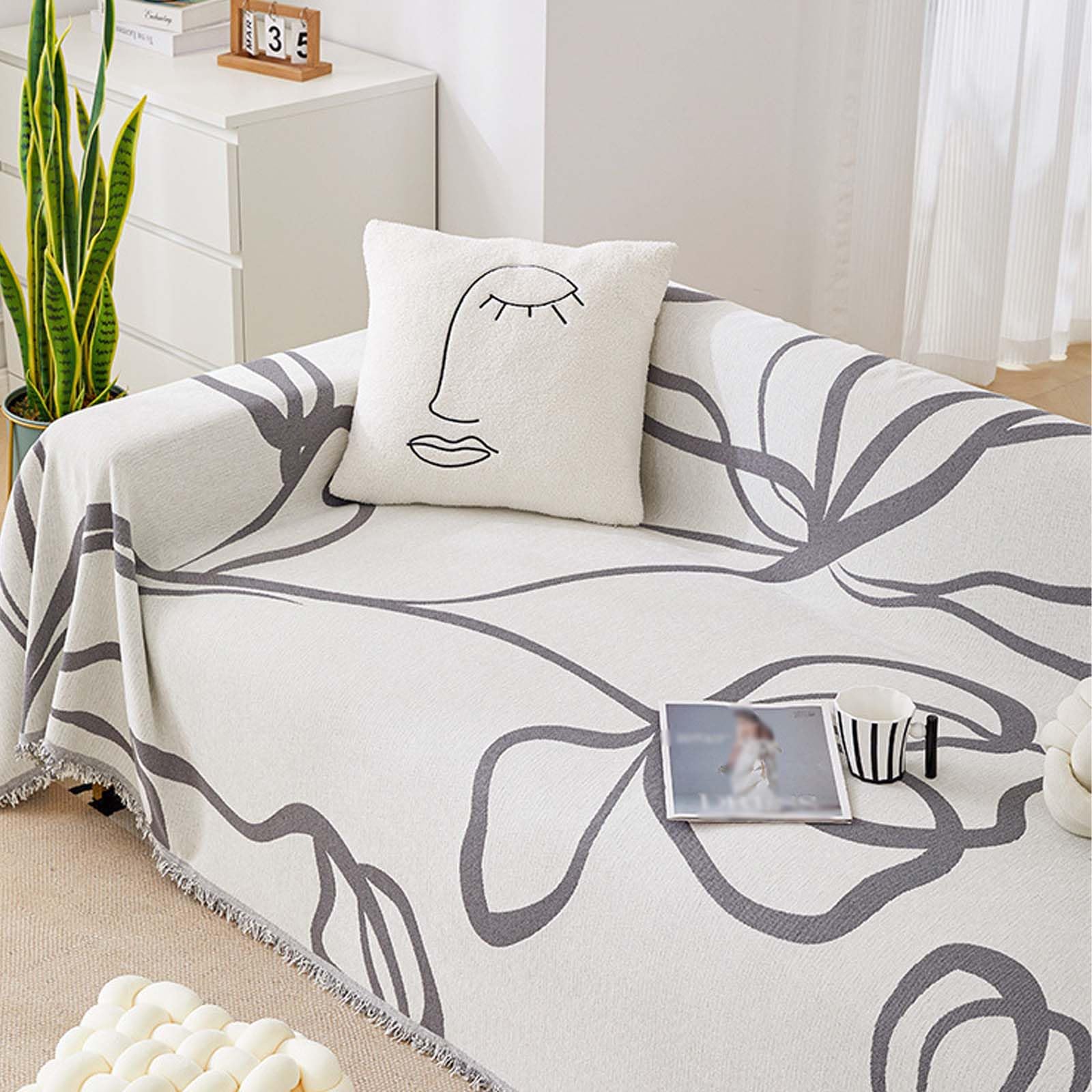 Housse de canapé en chenille haut de gamme 180 * 380 cm jeté de protection gris