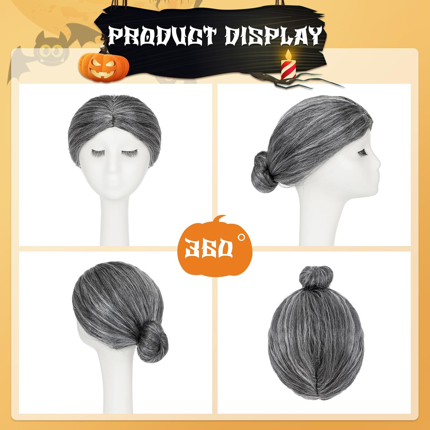S-noilite Old Lady Costume Set for Women,7 Pcs Old Lady Cosplay Wigs Silver Grey Grandma Costume for Halloween Cosplay Dress Up Party