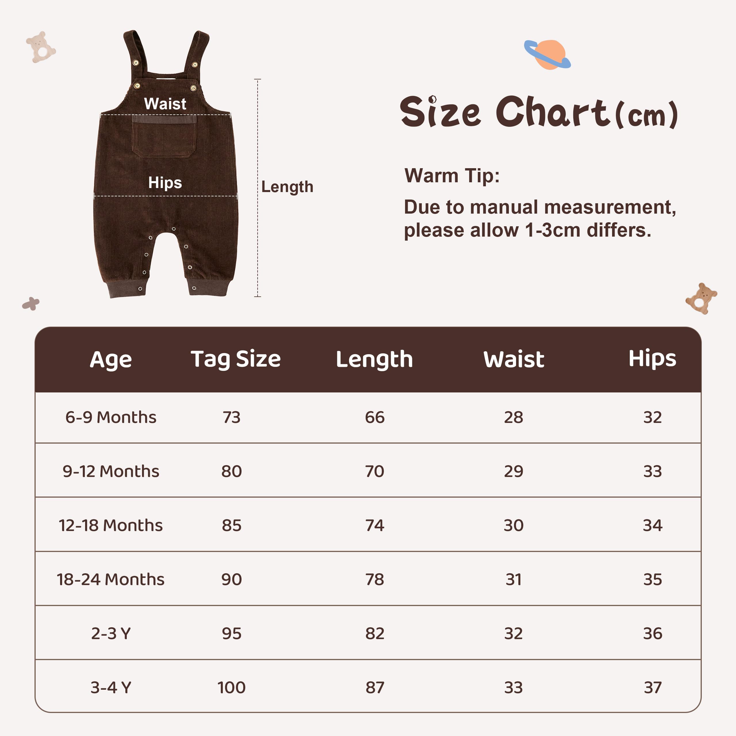 Volunboy Bébé Unisexe Dinosaure Salopette, Enfant Velours Côtelé Réglable Combinaison Pantalon