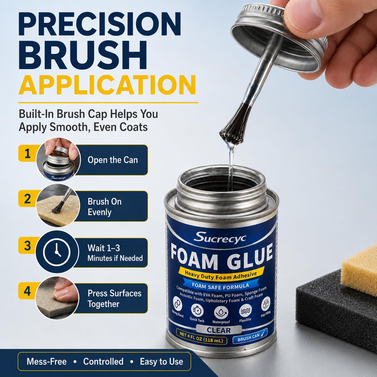 4 OZ Foam Glue with Brush Cap, Styrofoam Safe Adhesive for RC Airplanes, EPO EPP EPS EVA Foam, Styrofoam, KT Board, Quick Dry Strong Flexible Contact Cement for Model Aircraft Repair, DIY Crafts